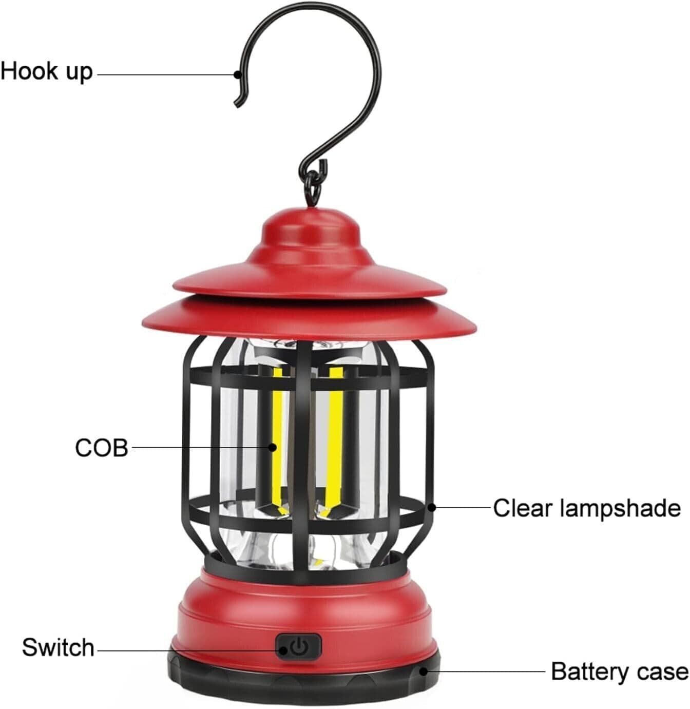 Lampada LED campeggio retrò lanterna ricaricabile USB luce portatile con gancio in Lanterne elettriche CL Store - Battipaglia, commercioVirtuoso.it