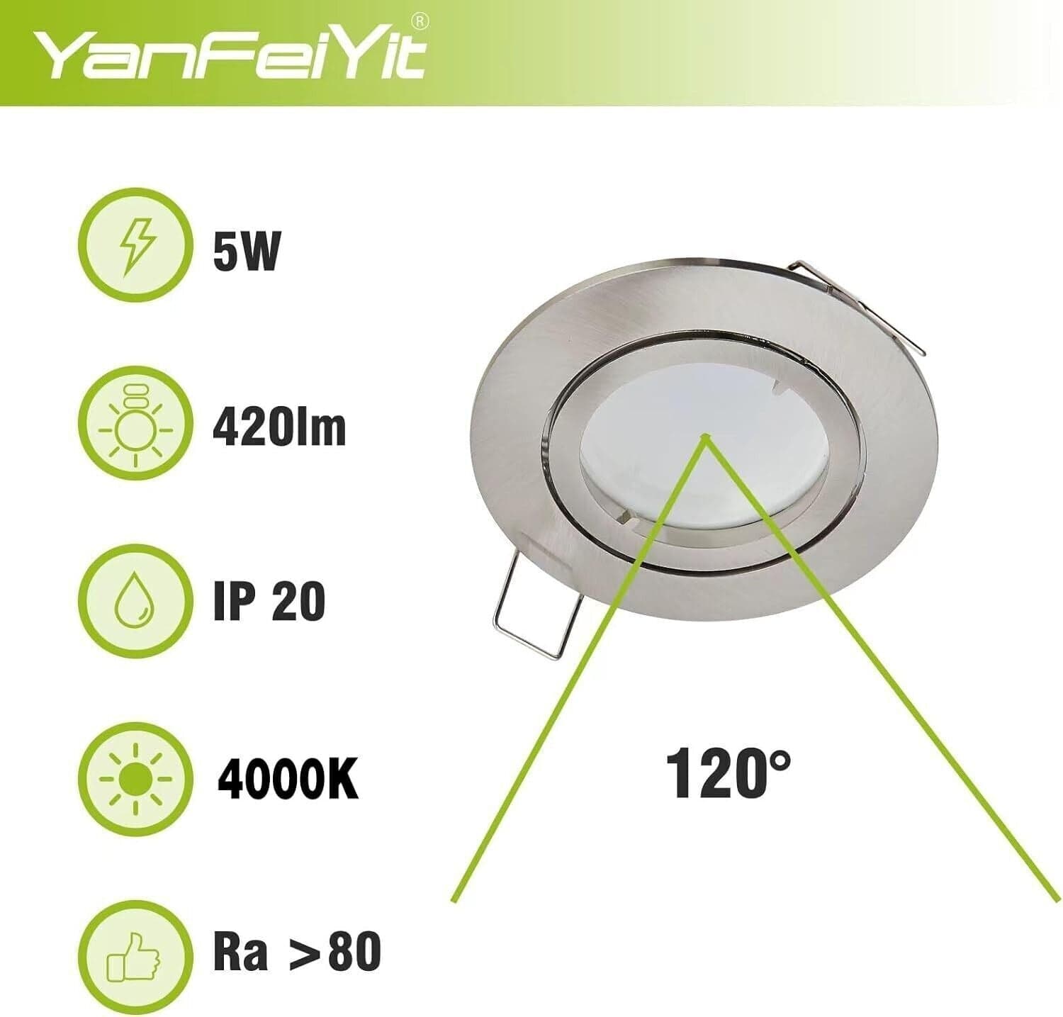 YanFeiYit 5 faretti da incasso a LED, rotondi, cromati opachi, 5 Watt, bianco in Faretti da soffitto CL Store - Battipaglia, commercioVirtuoso.it