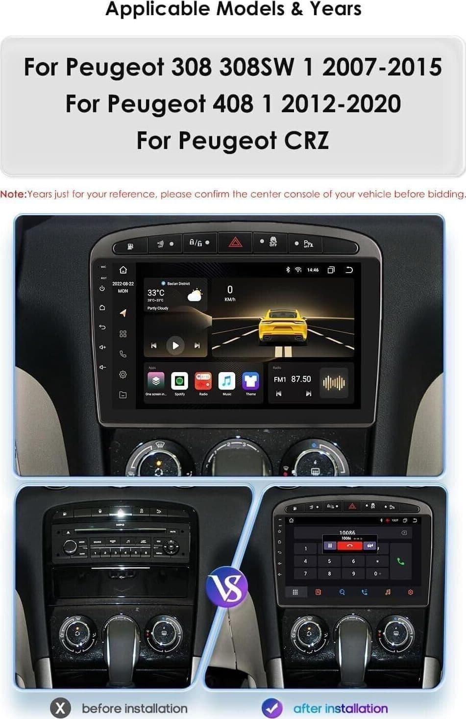 Android 12.0 Autoradio 2 Din Stereo per Peugeot 308 408 2010-2016 Car Tablet 9 in Autoradio CL Store - Battipaglia, commercioVirtuoso.it