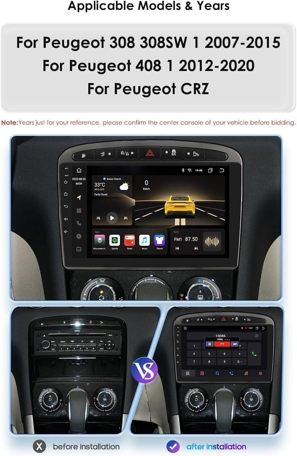 Android 12.0 Autoradio 2 Din Stereo per Peugeot 308 408 2010-2016 Car Tablet 9 in Autoradio CL Store - Battipaglia, commercioVirtuoso.it