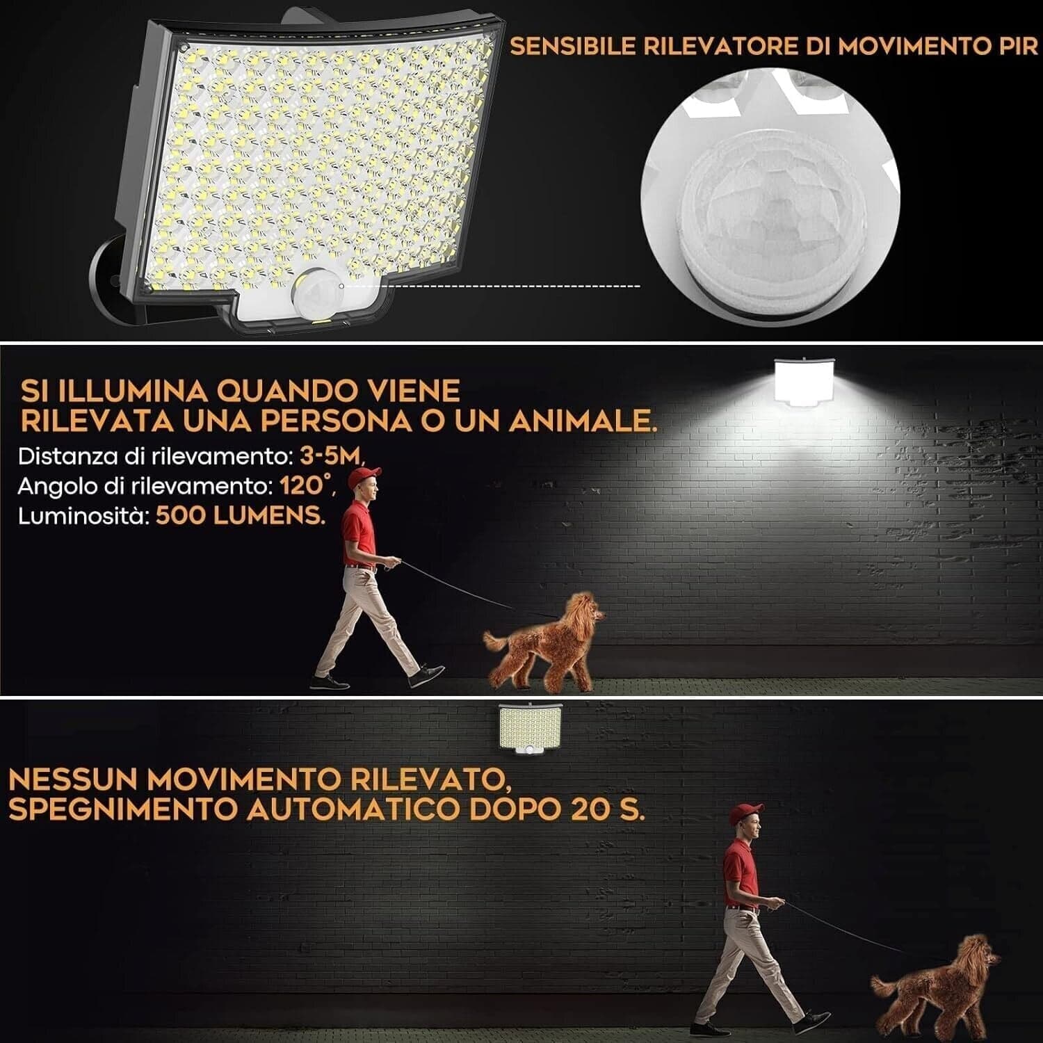 Luce Solare Led Esterno,106 LED luci solari da giardino con sensore di movimento in Lampade da parete CL Store - Battipaglia, commercioVirtuoso.it