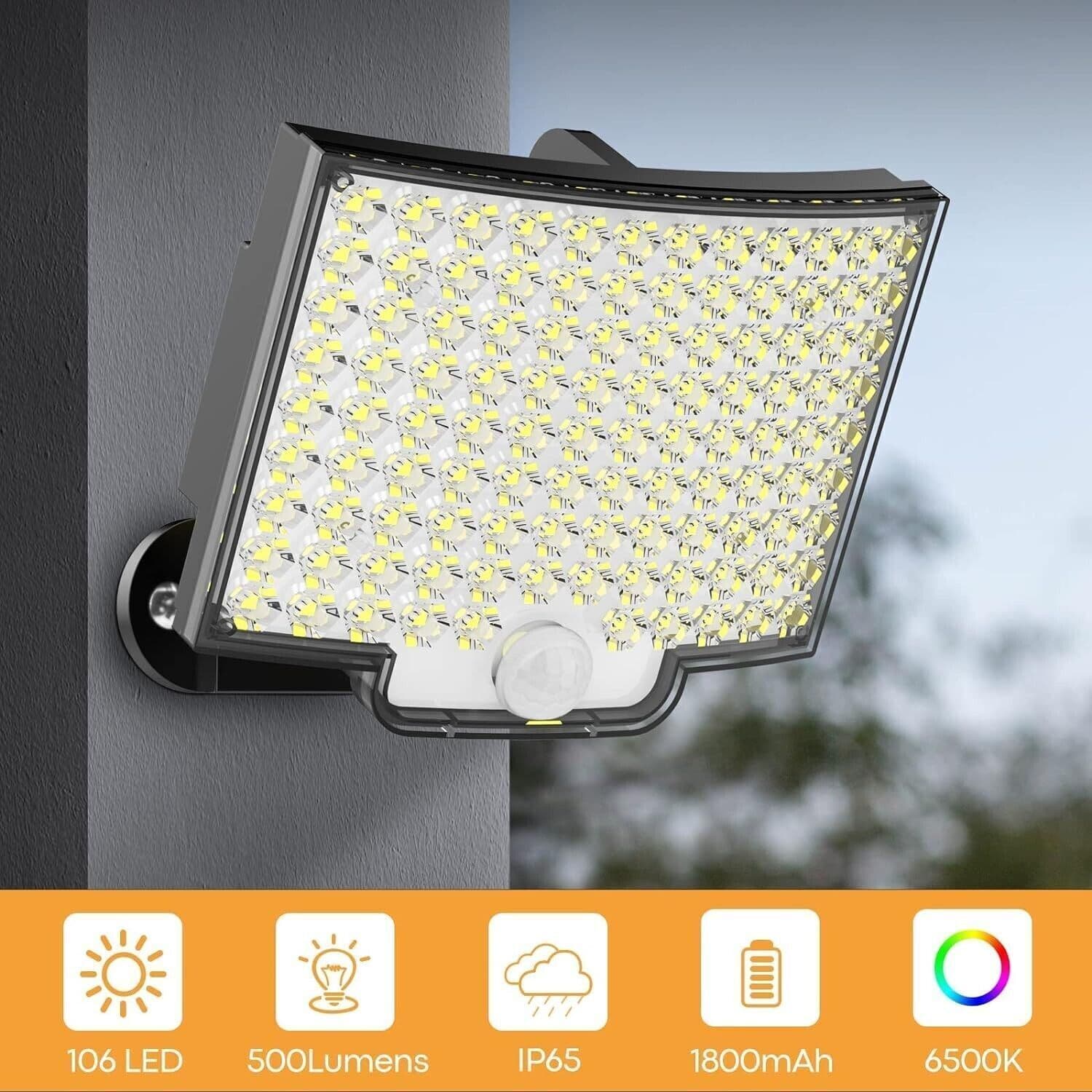 Luce Solare Led Esterno,106 LED luci solari da giardino con sensore di movimento in Lampade da parete CL Store - Battipaglia, commercioVirtuoso.it