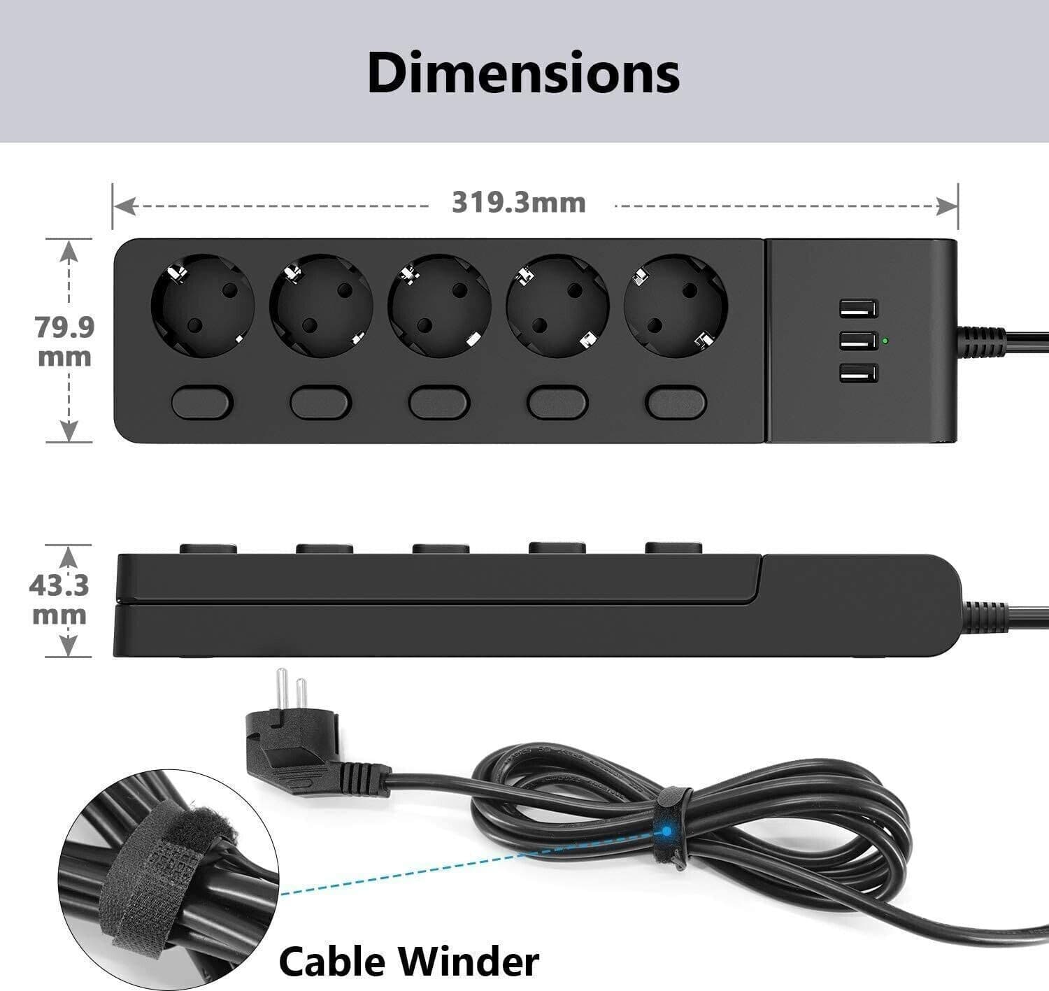 MiiKare Ciabatta elettrica con 5 prese, interruttore singolo, 3 porte USB in Multiprese CL Store - Battipaglia, commercioVirtuoso.it