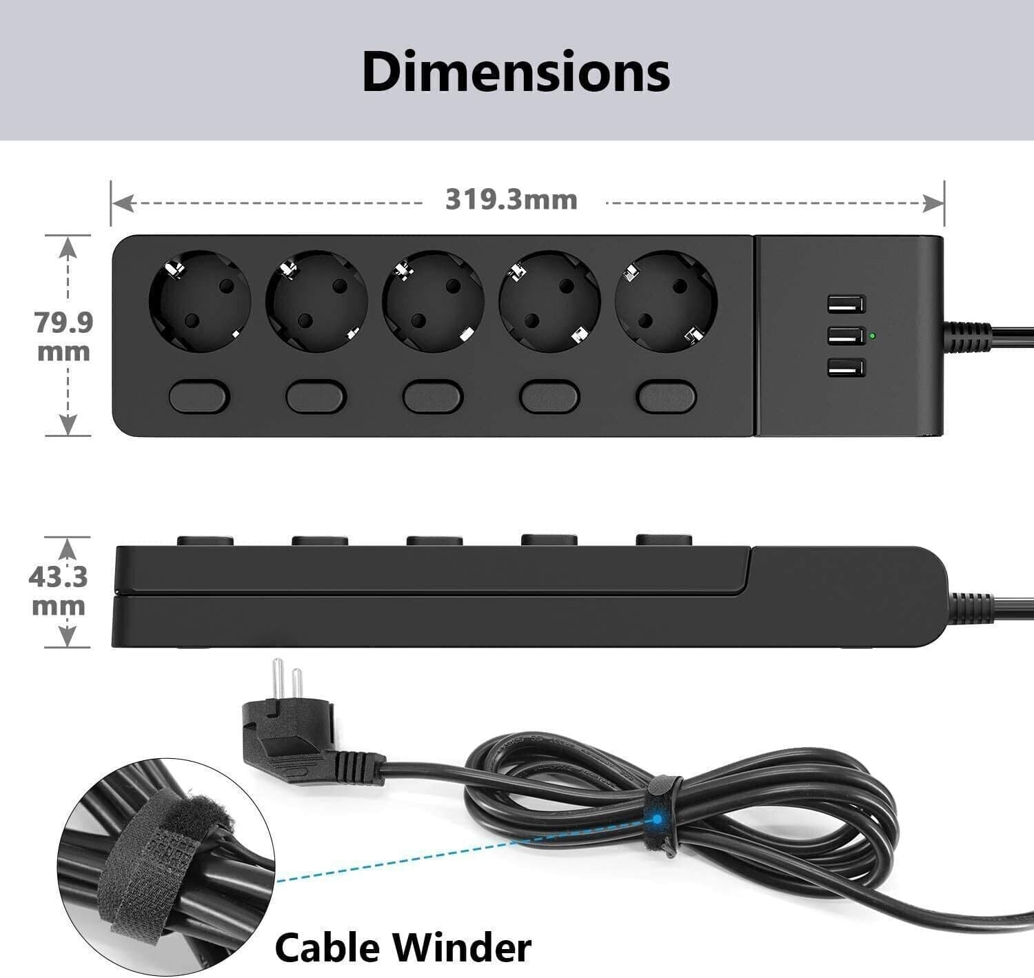 MiiKare Ciabatta elettrica con 5 prese, interruttore singolo, 3 porte USB in Multiprese CL Store - Battipaglia, commercioVirtuoso.it