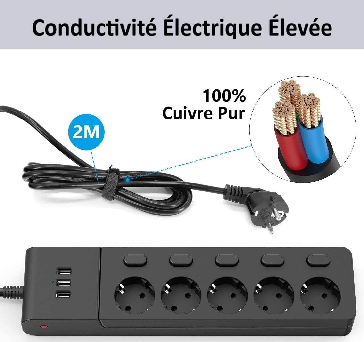 MiiKare Ciabatta elettrica con 5 prese, interruttore singolo, 3 porte USB in Multiprese CL Store - Battipaglia, commercioVirtuoso.it