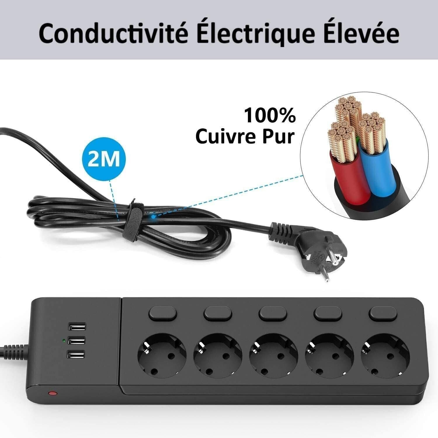 MiiKare Ciabatta elettrica con 5 prese, interruttore singolo, 3 porte USB in Multiprese CL Store - Battipaglia, commercioVirtuoso.it