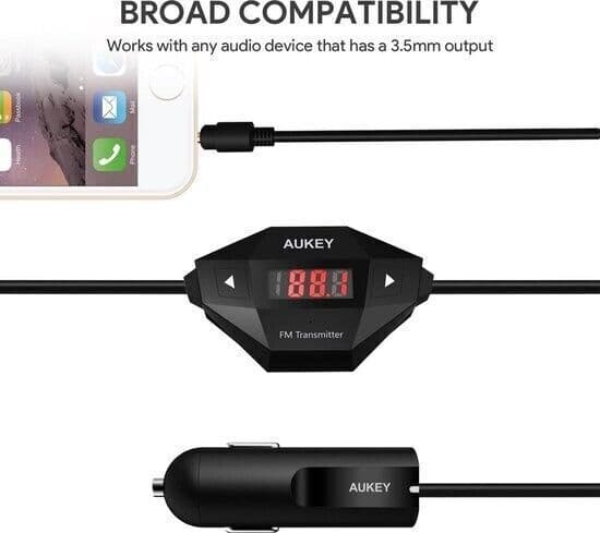 Trasmettitore FM Aukey da 3,5 mm (nero) - BT-C4 in Trasmettitori FM CL Store - Battipaglia, commercioVirtuoso.it