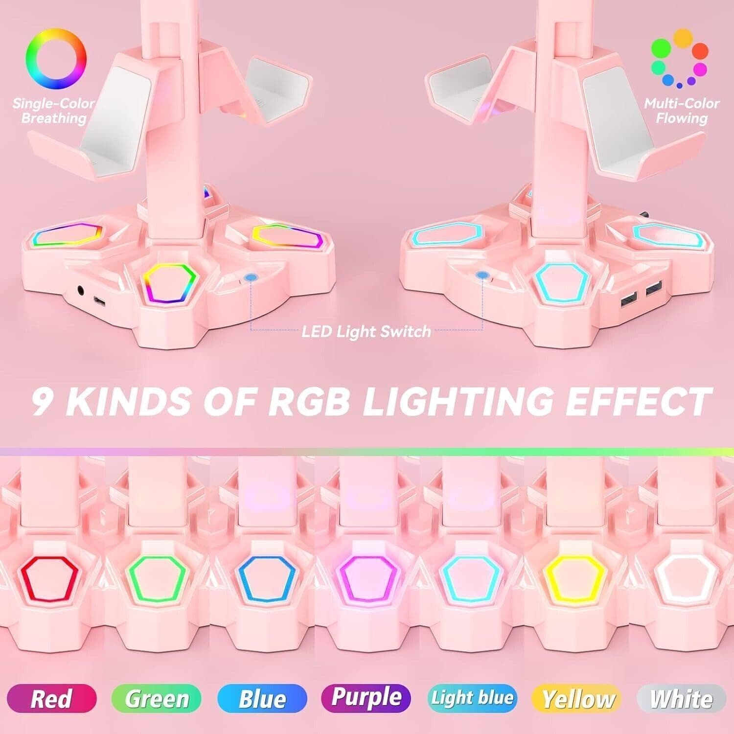Supporto per cuffie e joypad KDD RGB con 9 modalità di illuminazione, Rosa in  CL Store - Battipaglia, commercioVirtuoso.it