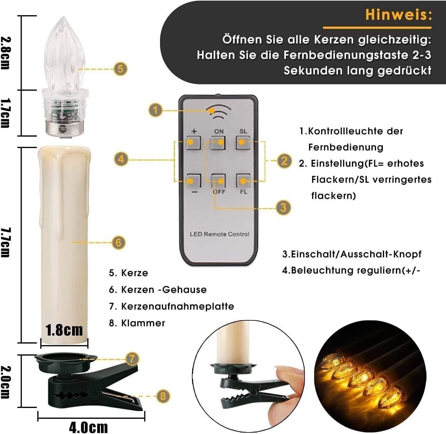 Lampadine con 30 LED, senza cavi candele di Natale Fiamma Decorazioni telecomando in Candele LED CL Store - Battipaglia, commercioVirtuoso.it