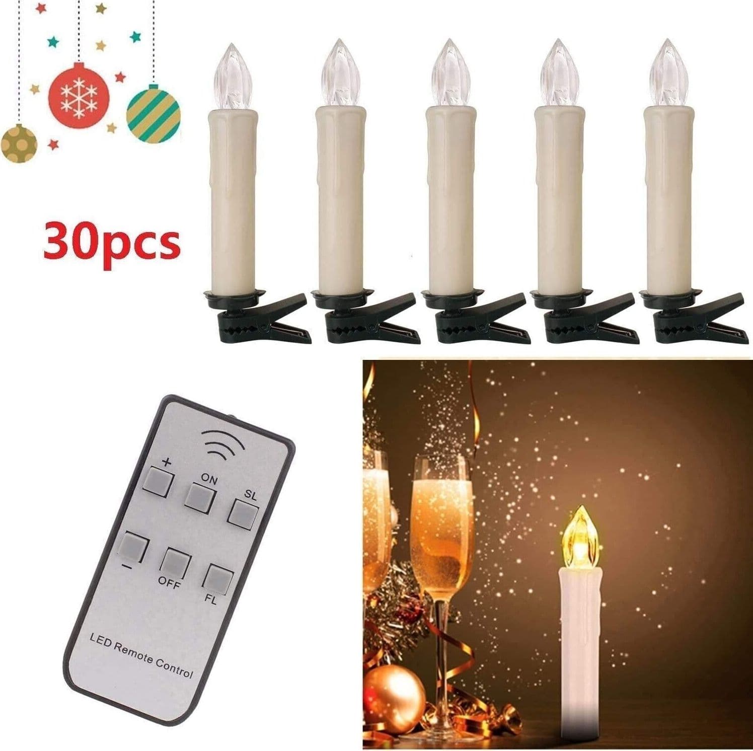 Lampadine con 30 LED, senza cavi candele di Natale Fiamma Decorazioni telecomando in Candele LED CL Store - Battipaglia, commercioVirtuoso.it