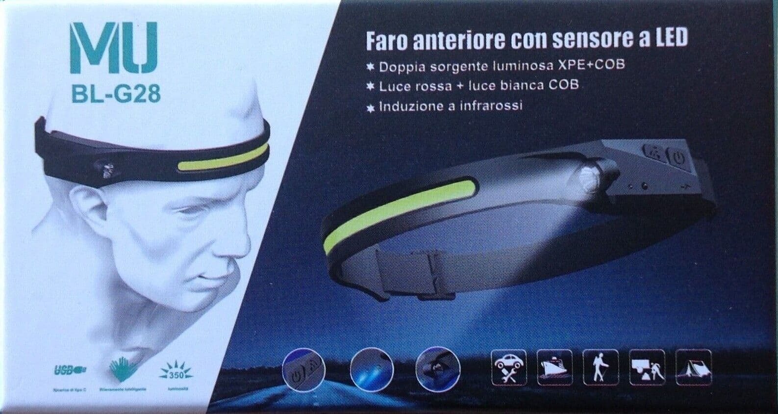 Lampada Frontale Led Con Sensore Torcia Da Testa Per Bicicletta Ed Escursionismo in  CL Store - Battipaglia, commercioVirtuoso.it