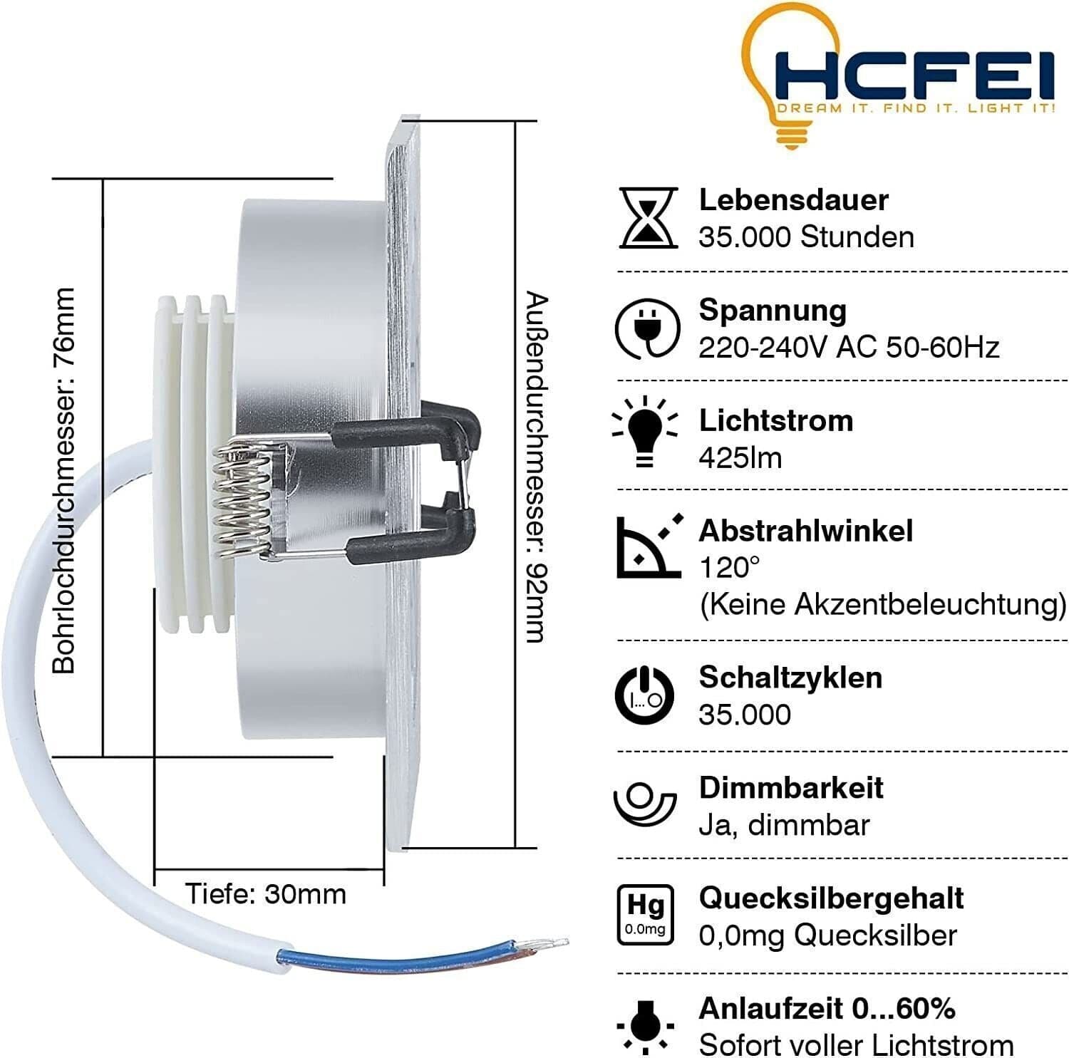 HCFEI Faretti LED da Incasso Dimmerabile 3000K - Set di 6 Faretti a Luce Led in Luci ad incasso CL Store - Battipaglia, commercioVirtuoso.it