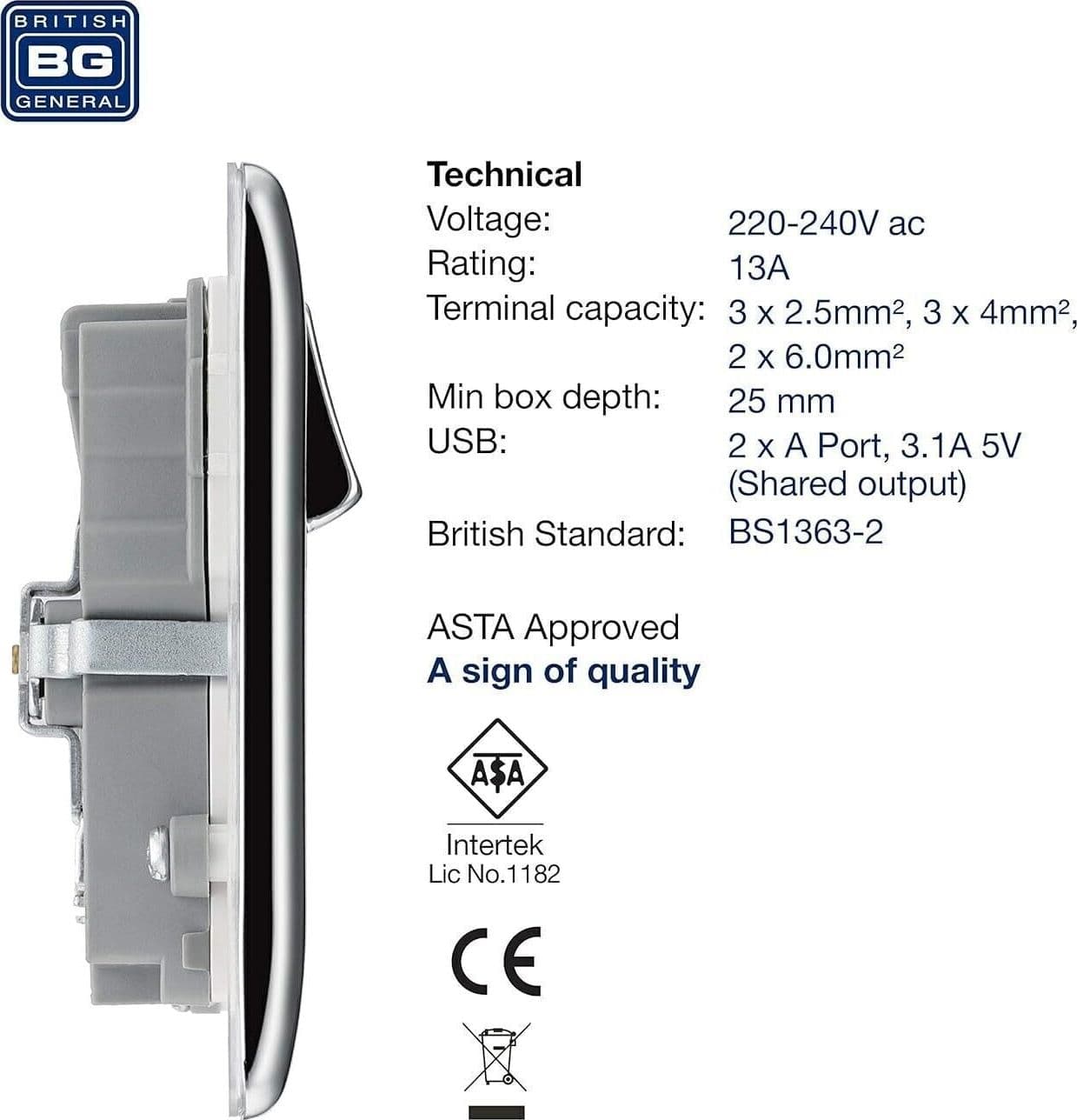 BG Electrical npc22u3w Presa di corrente a ricarica rapida a doppia in Prese a muro CL Store - Battipaglia, commercioVirtuoso.it