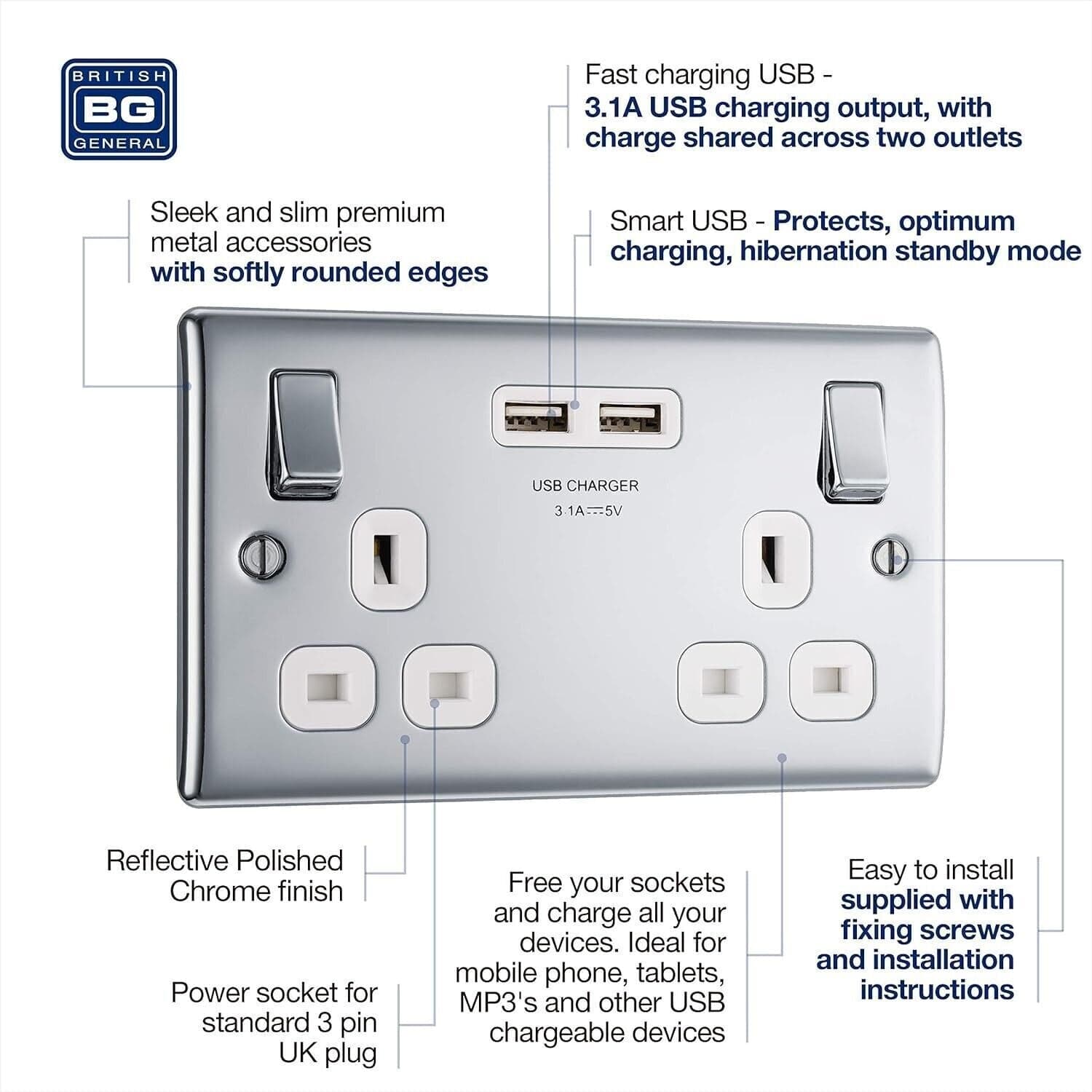 BG Electrical npc22u3w Presa di corrente a ricarica rapida a doppia in Prese a muro CL Store - Battipaglia, commercioVirtuoso.it