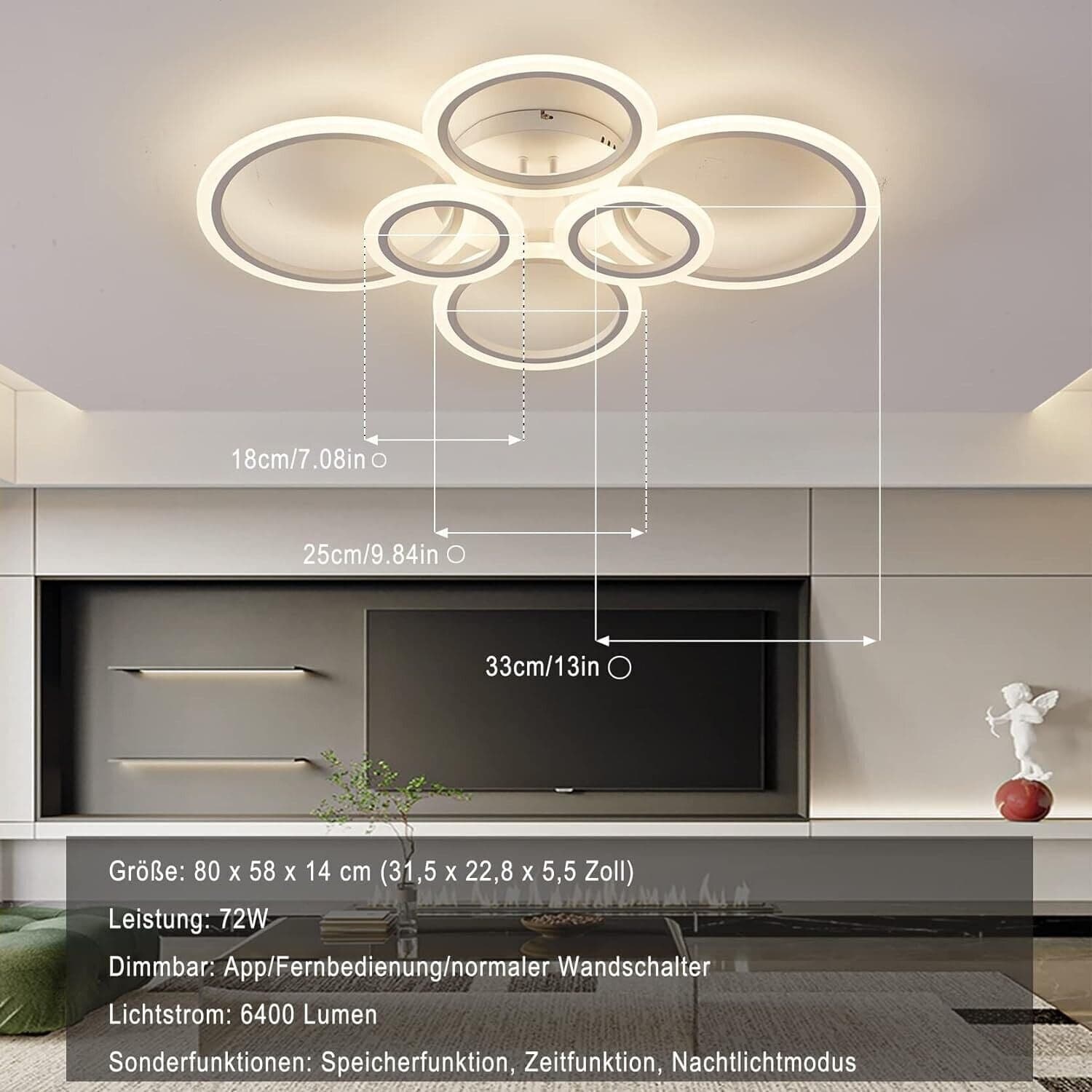 Plafoniera LED, diametro 80 cm, bianca, con funzione memoria, plafoniera in Plafoniere CL Store - Battipaglia, commercioVirtuoso.it
