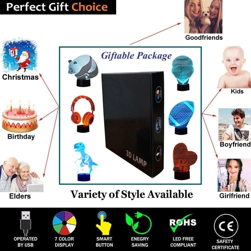 Lampada da tavolo a illusione 3D con luce notturna a LED, re della giungla in Luci notturne per bambini CL Store - Battipaglia, commercioVirtuoso.it