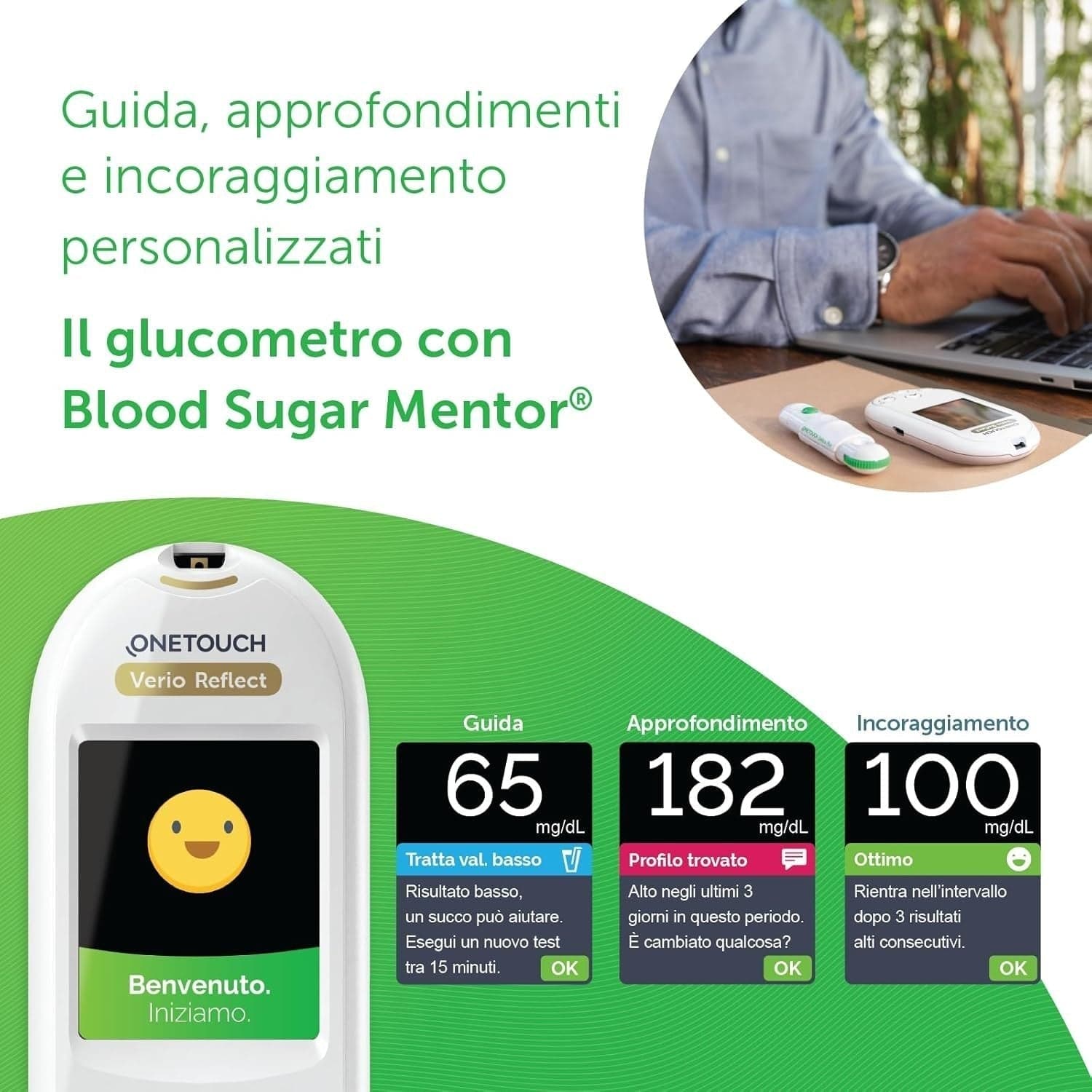Glucometro OneTouch Verio Reflect®  Sistema di automonitoraggio della glicemia in Misuratori di glucosio nel sangue CL Store - Battipaglia, commercioVirtuoso.it
