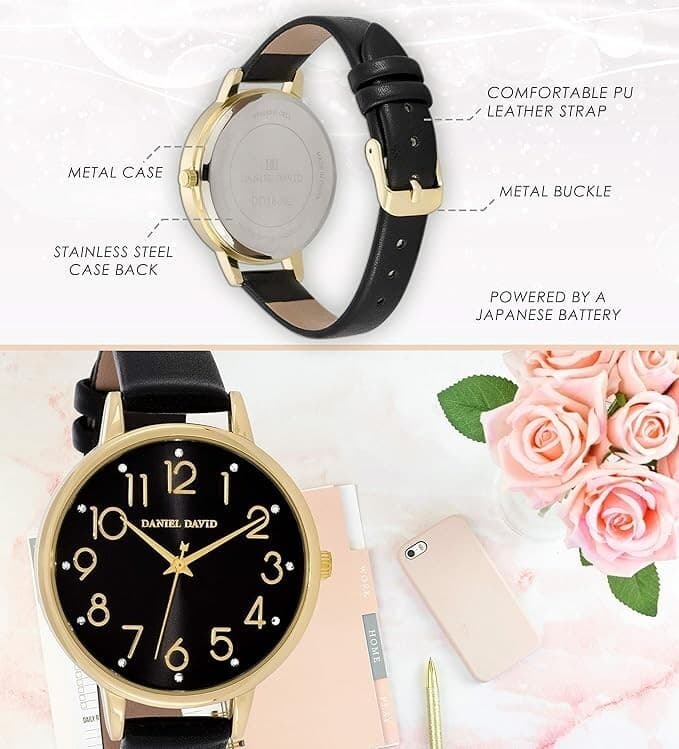 Daniel David Orologio da donna con cinturino in pelle PU liscia nera in Orologi da polso CL Store - Battipaglia, commercioVirtuoso.it