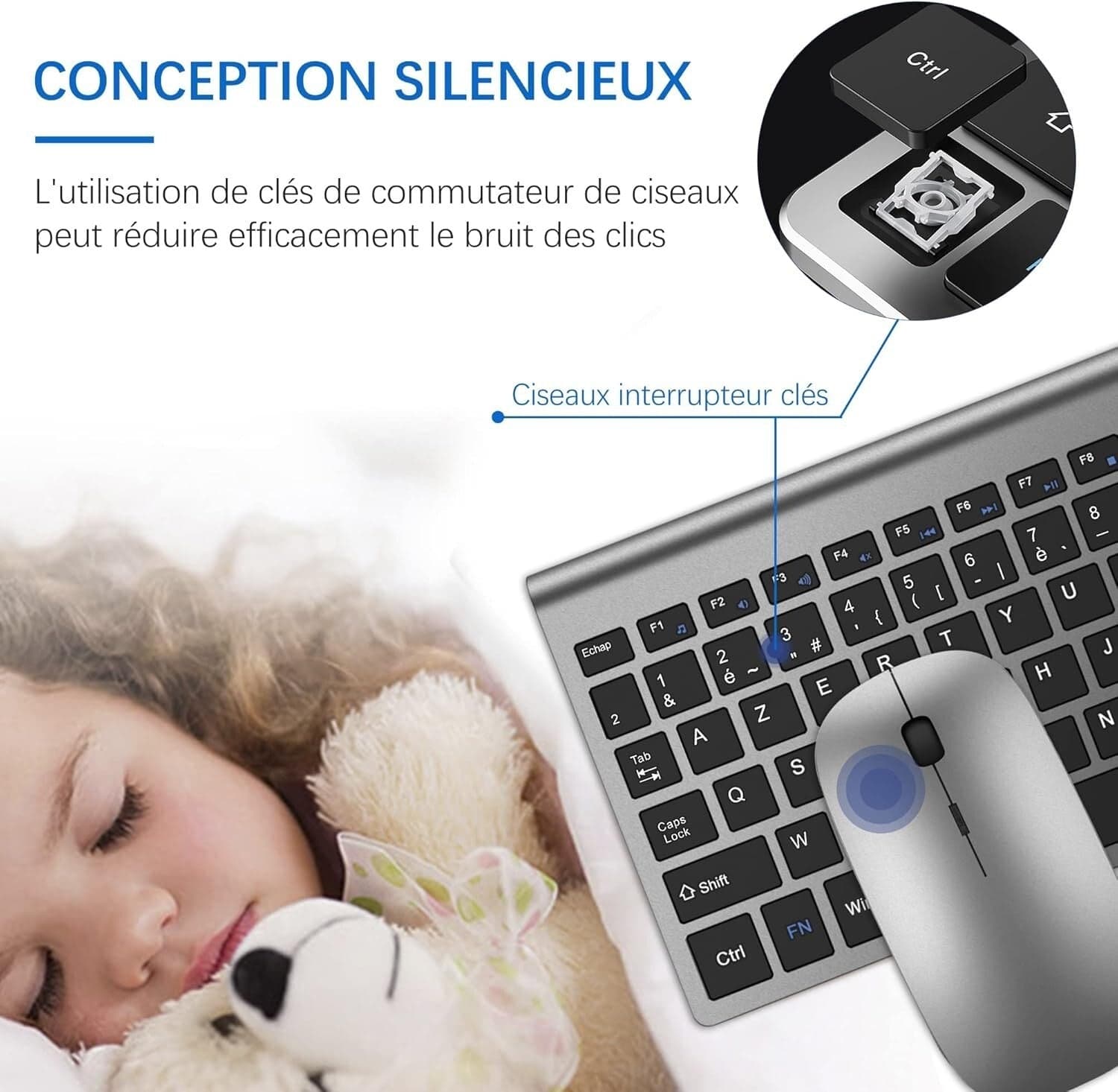 Tastiera e mouse senza fili ultra sottile azerty  2.4G Silent Compact Tastiera in  CL Store - Battipaglia, commercioVirtuoso.it