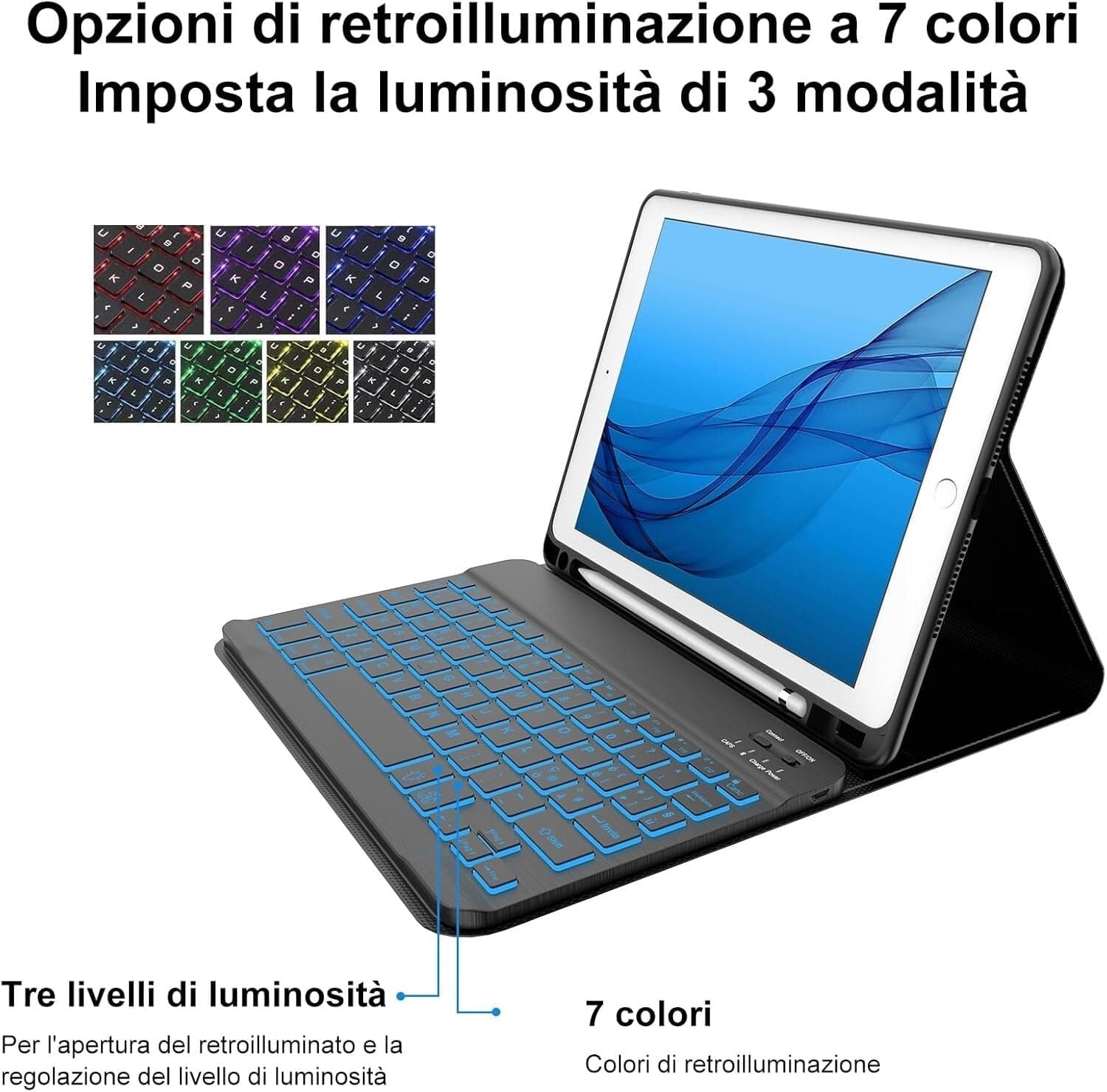 Cover e Tastiera per iPad 9a/8a/7a Generazione, per iPad 10.2" Retroilluminata in  CL Store - Battipaglia, commercioVirtuoso.it