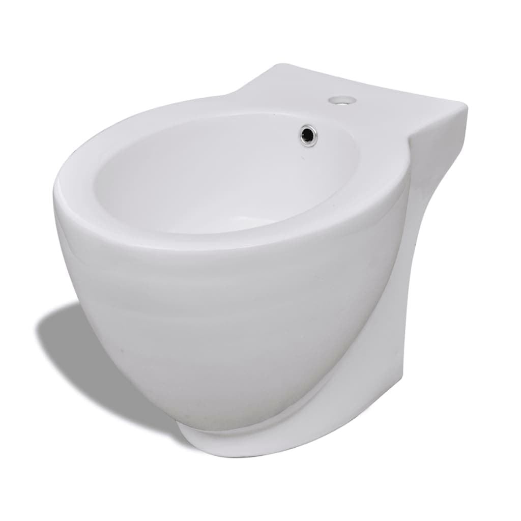 Bidè da Bagno Rotondo in Ceramica Alta Qualità con Piede Bianco Design Moderno