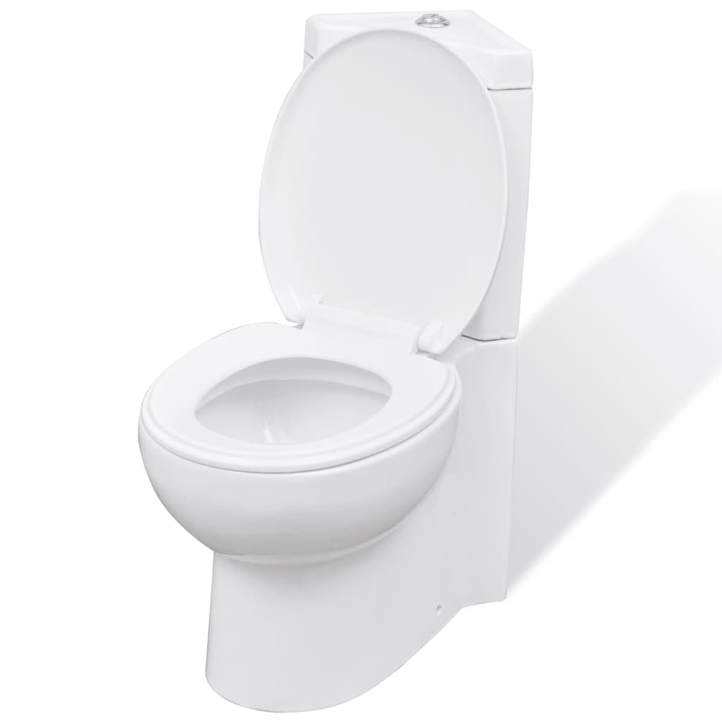 Vaso WC in Ceramica da Bagno ad Angolo Bianco con Doppio Scarico