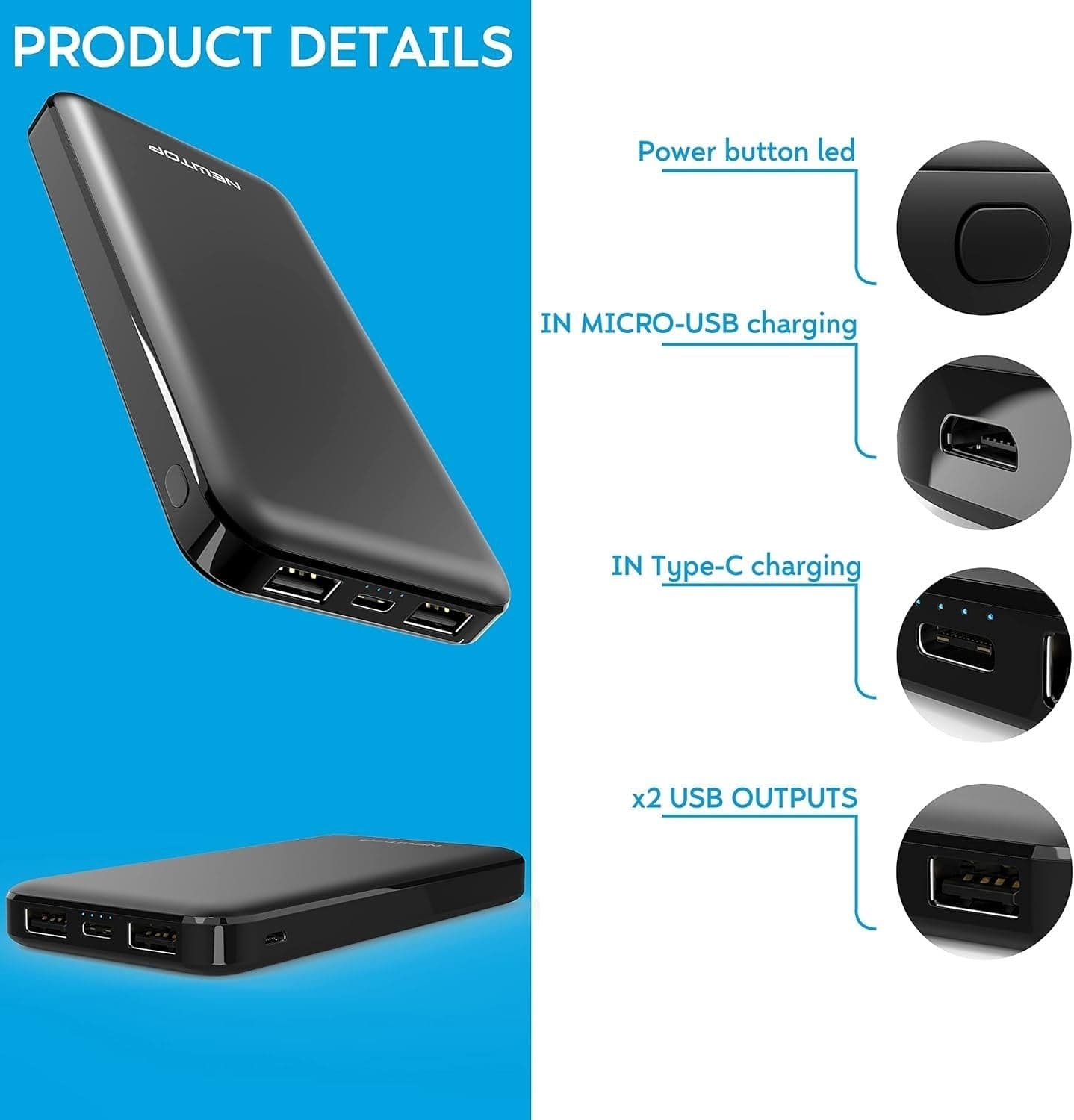 Caricabatterie power bank portatile universale 10000 mAh NEWTOP PB30 in Caricabatterie portatile CL Store - Battipaglia, commercioVirtuoso.it