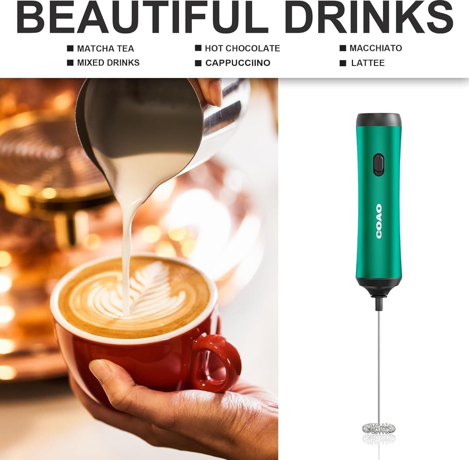 Mini schiumalatte elettrico potente e verde ricaricabile portatile COAO in Frullini montalatte a immersione CL Store - Battipaglia, commercioVirtuoso.it