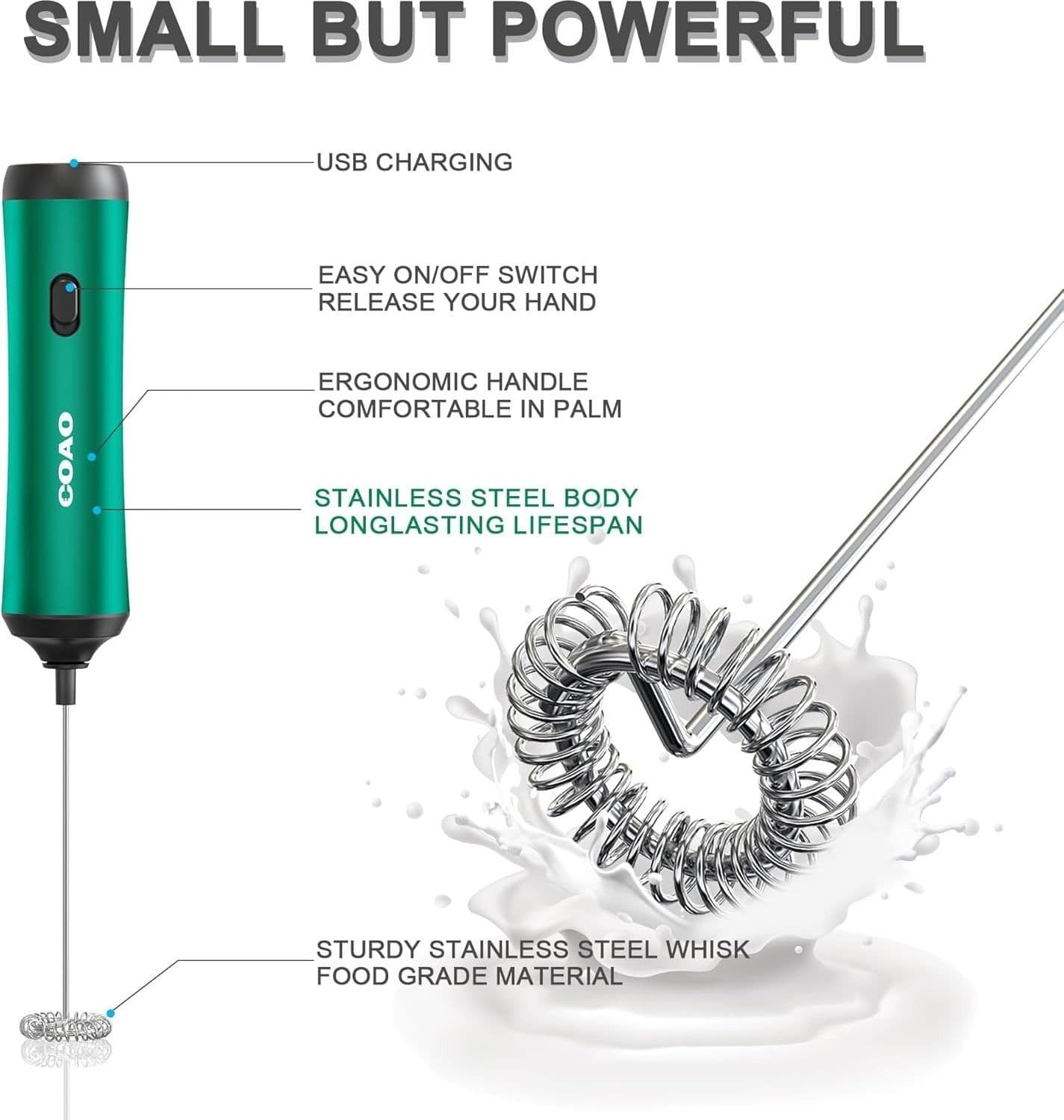 Mini schiumalatte elettrico potente e verde ricaricabile portatile COAO in Frullini montalatte a immersione CL Store - Battipaglia, commercioVirtuoso.it