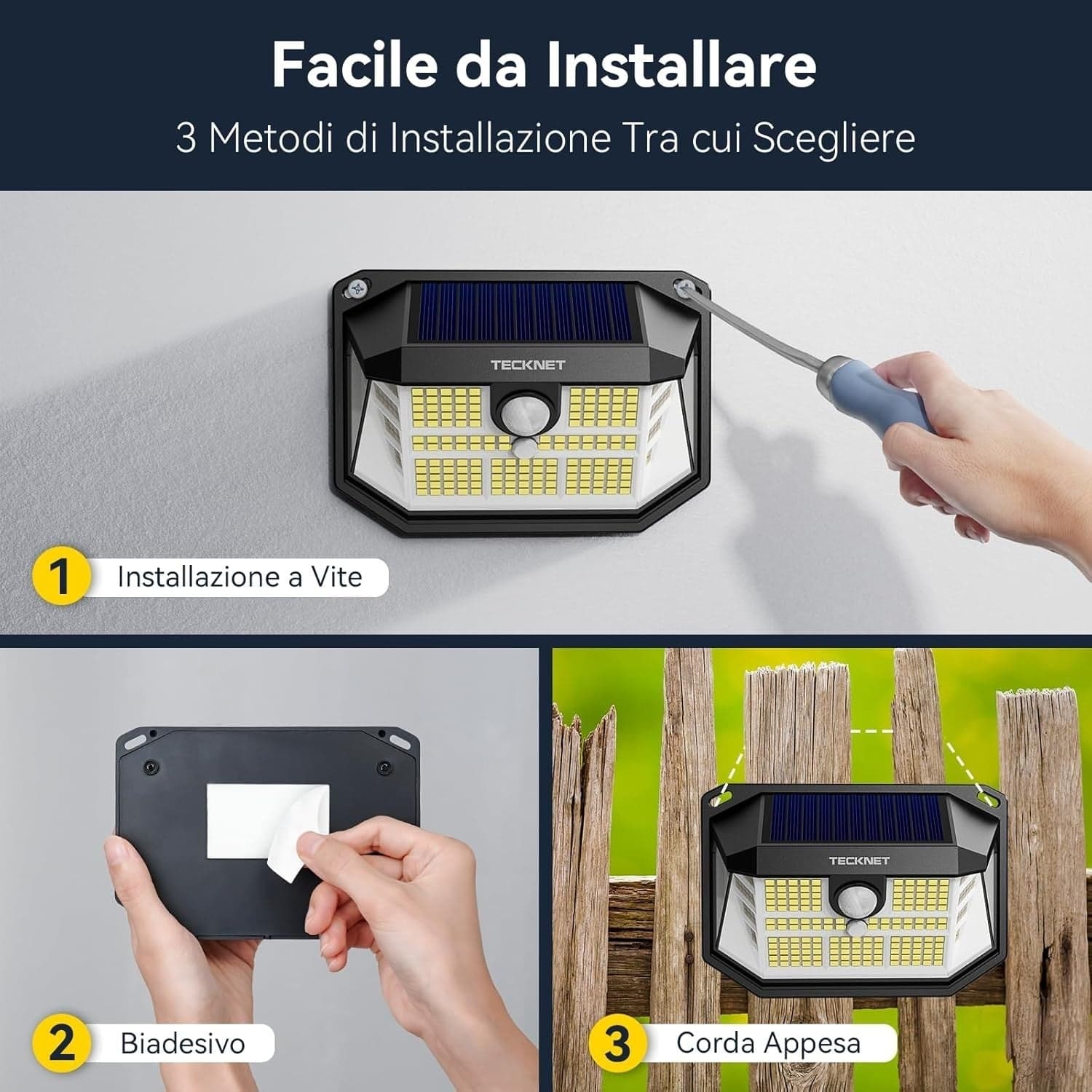 Luci solari per esterni TECKNET faretti solari a LED 3 Modalità con Sensore 2pz in Lampade da parete CL Store - Battipaglia, commercioVirtuoso.it
