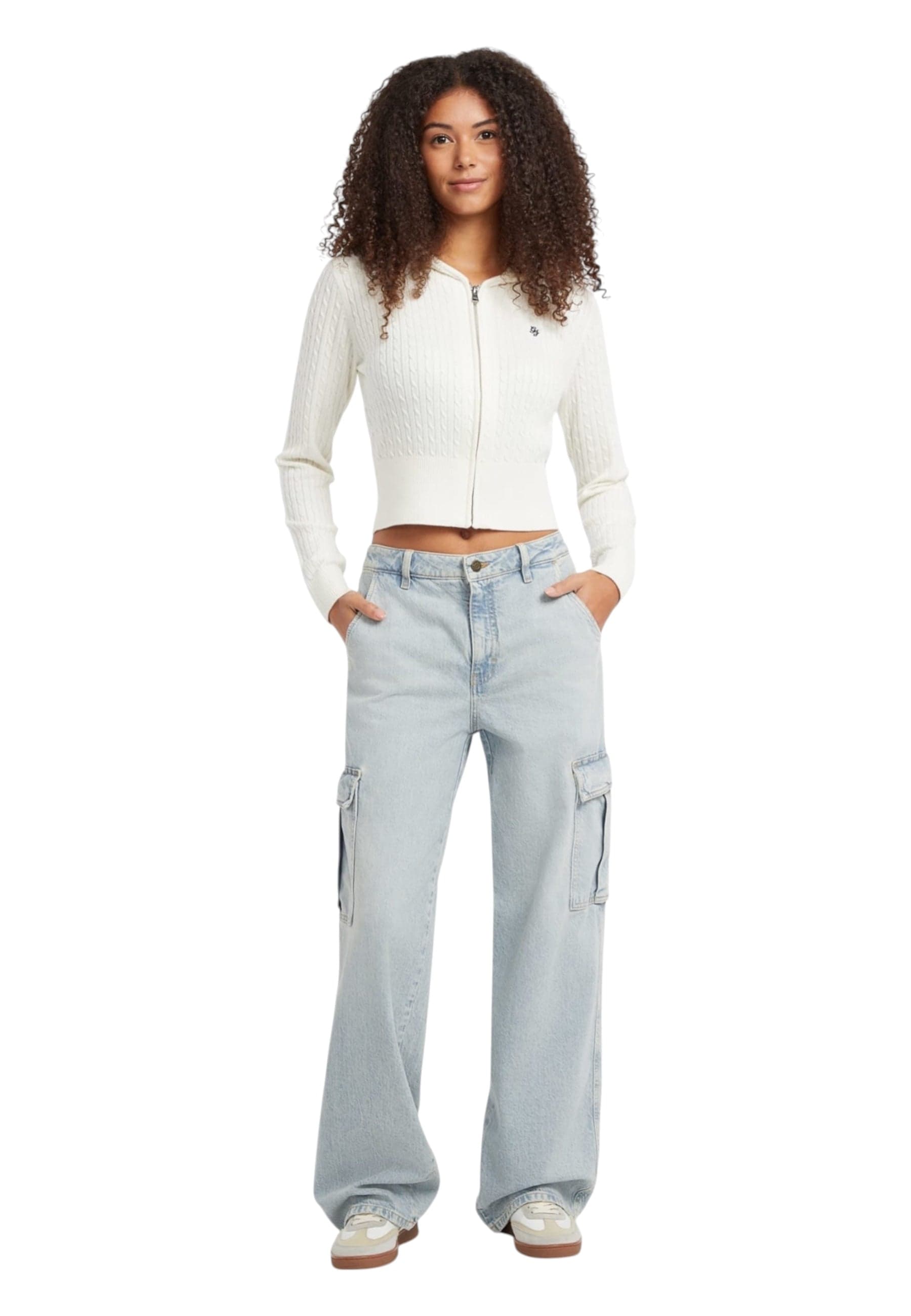 GUESS JEANS Cardigan in maglia a trecce con cappuccio Donna Guess Jeans da donna in Cardigan Drestige - Casamassima, commercioVirtuoso.it
