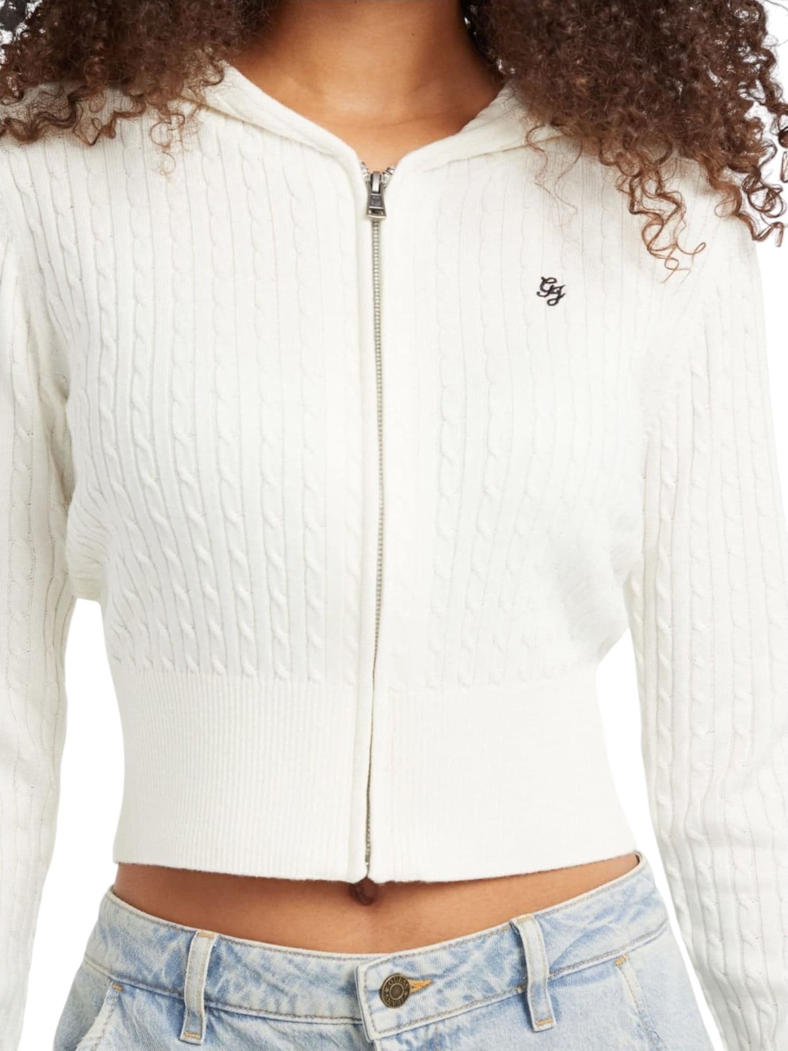 GUESS JEANS Cardigan in maglia a trecce con cappuccio Donna Guess Jeans da donna in Cardigan Drestige - Casamassima, commercioVirtuoso.it