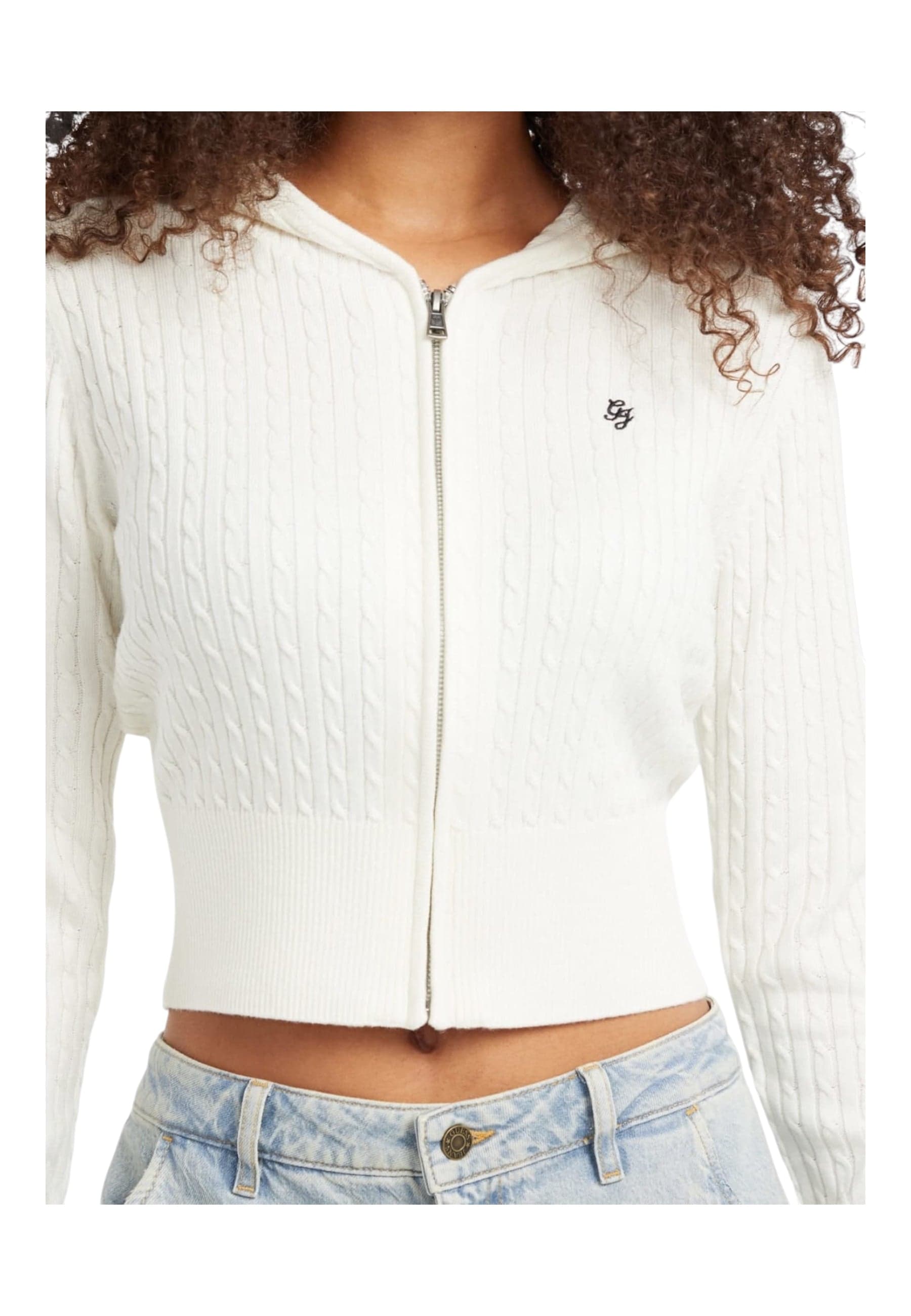 GUESS JEANS Cardigan in maglia a trecce con cappuccio Donna Guess Jeans da donna in Cardigan Drestige - Casamassima, commercioVirtuoso.it