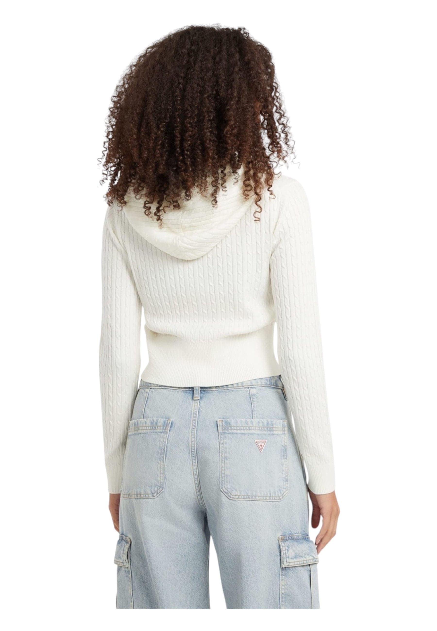 GUESS JEANS Cardigan in maglia a trecce con cappuccio Donna Guess Jeans da donna in Cardigan Drestige - Casamassima, commercioVirtuoso.it