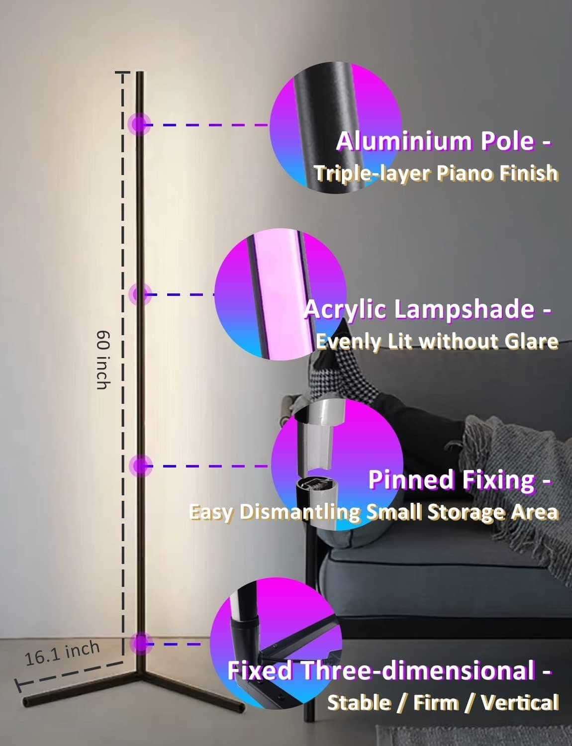 Lampada da Terra LED, 153cm Piantana RGB Dimmerabile, 20 Milioni di Colori Music in Lampade da terra CL Store - Battipaglia, commercioVirtuoso.it
