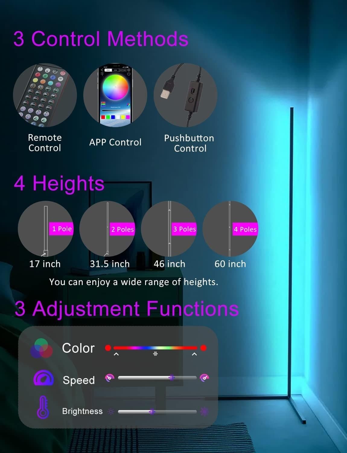 Lampada da Terra LED, 153cm Piantana RGB Dimmerabile, 20 Milioni di Colori Music in Lampade da terra CL Store - Battipaglia, commercioVirtuoso.it