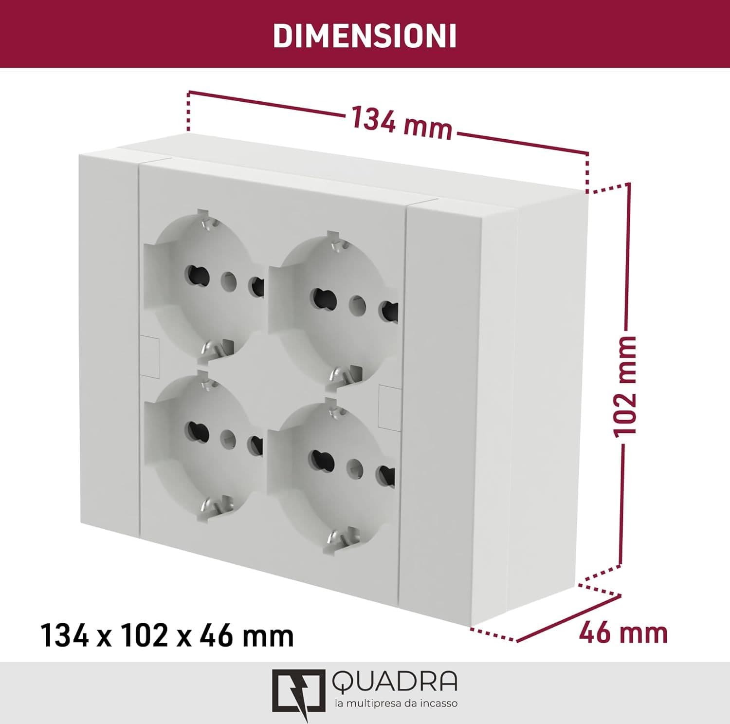 Multipresa Da Parete Esterna 4 Prese Schuko Bianca Con Scatola Di Supporto Per Installazioni Superficiali, Compatibile Con Tutte Le Scatole Da Incasso 3 Posti (Muratura O Cartongesso) in Multiprese BricoGo - Marano di Napoli, commercioVirtuoso.it