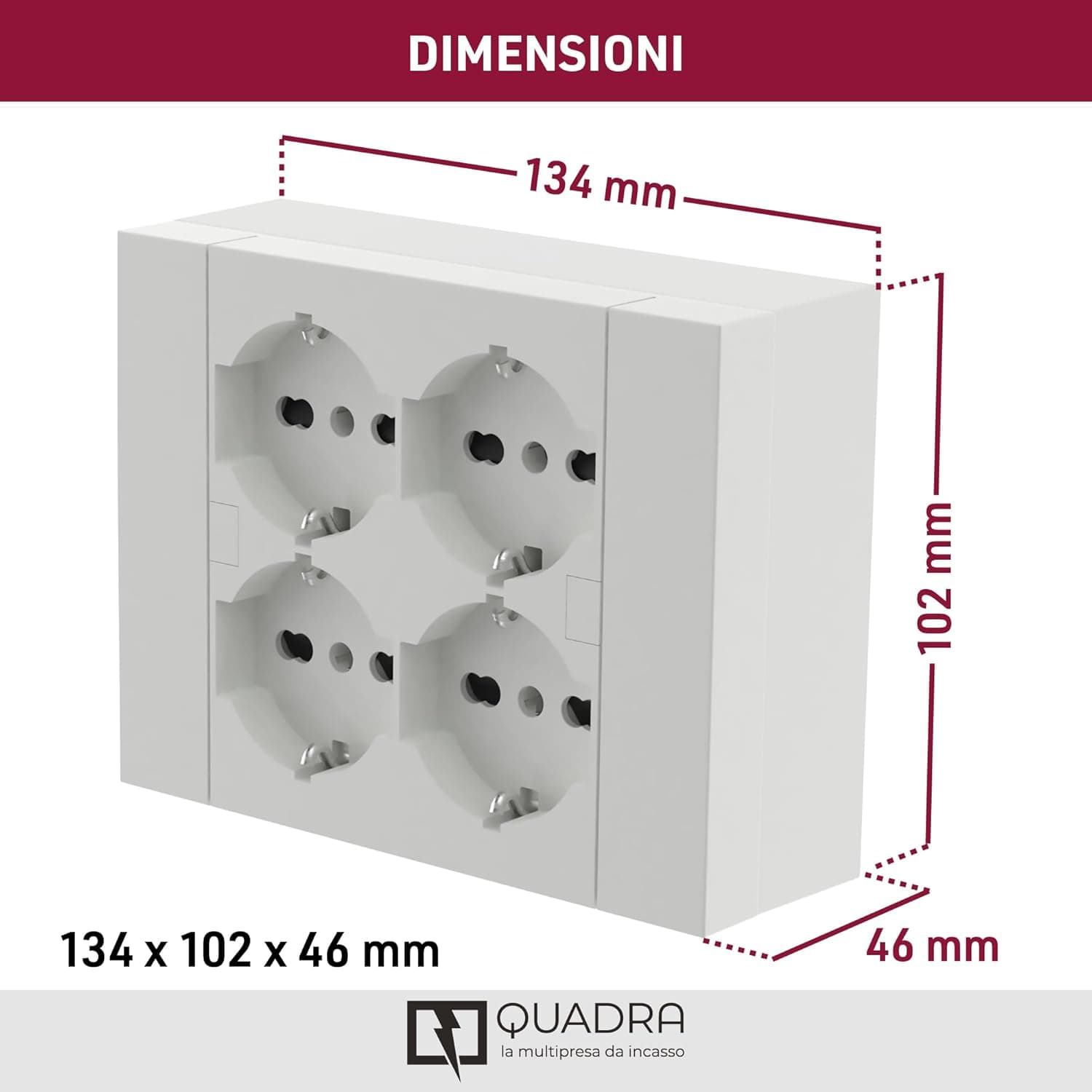Multipresa Da Parete Esterna 4 Prese Schuko Bianca Con Scatola Di Supporto Per Installazioni Superficiali, Compatibile Con Tutte Le Scatole Da Incasso 3 Posti (Muratura O Cartongesso) in Multiprese BricoGo - Marano di Napoli, commercioVirtuoso.it