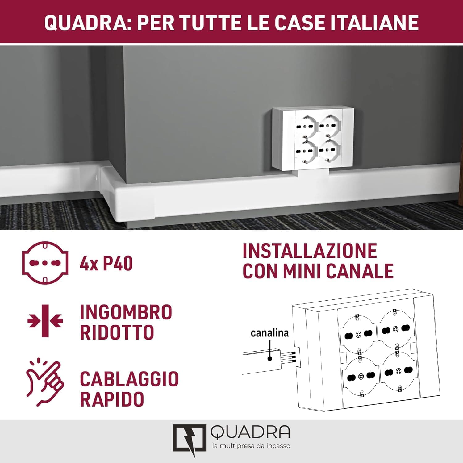 Multipresa Da Parete Esterna 4 Prese Schuko Bianca Con Scatola Di Supporto Per Installazioni Superficiali, Compatibile Con Tutte Le Scatole Da Incasso 3 Posti (Muratura O Cartongesso) in Multiprese BricoGo - Marano di Napoli, commercioVirtuoso.it