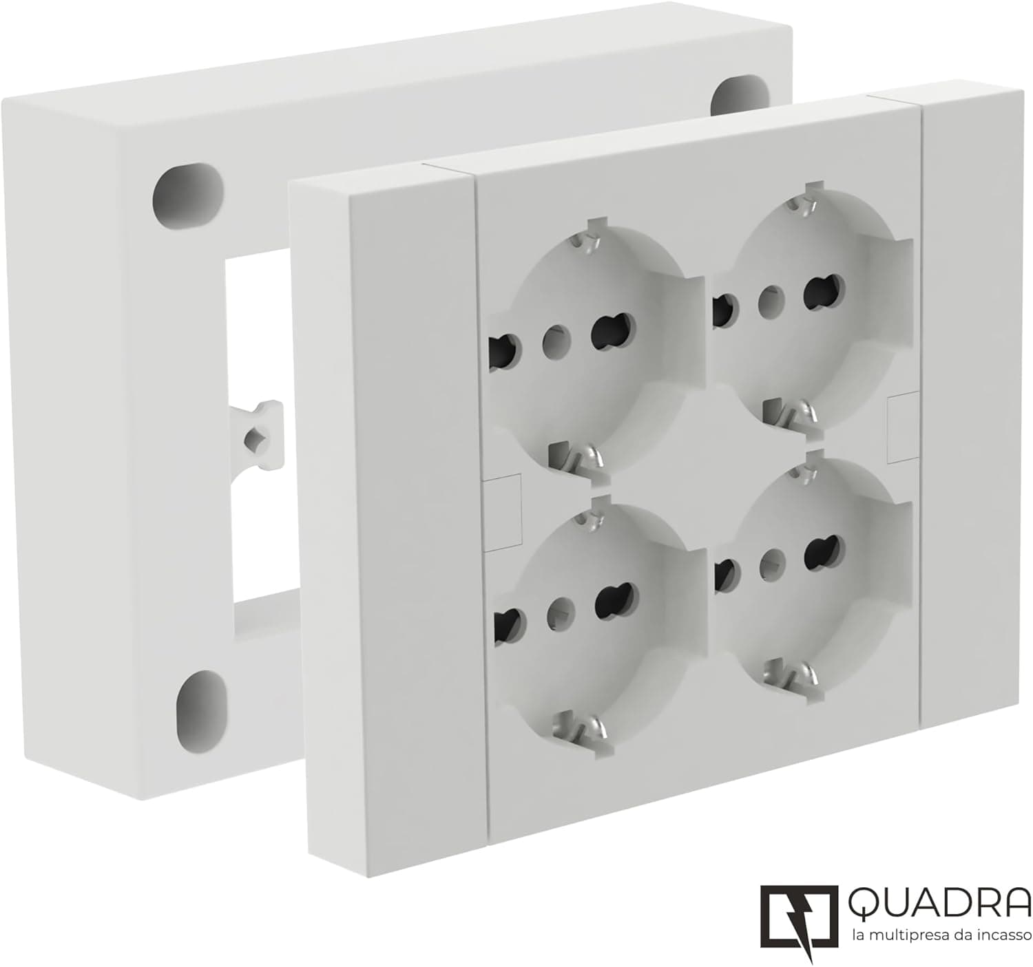 Multipresa Da Parete Esterna 4 Prese Schuko Bianca Con Scatola Di Supporto Per Installazioni Superficiali, Compatibile Con Tutte Le Scatole Da Incasso 3 Posti (Muratura O Cartongesso) in Multiprese BricoGo - Marano di Napoli, commercioVirtuoso.it