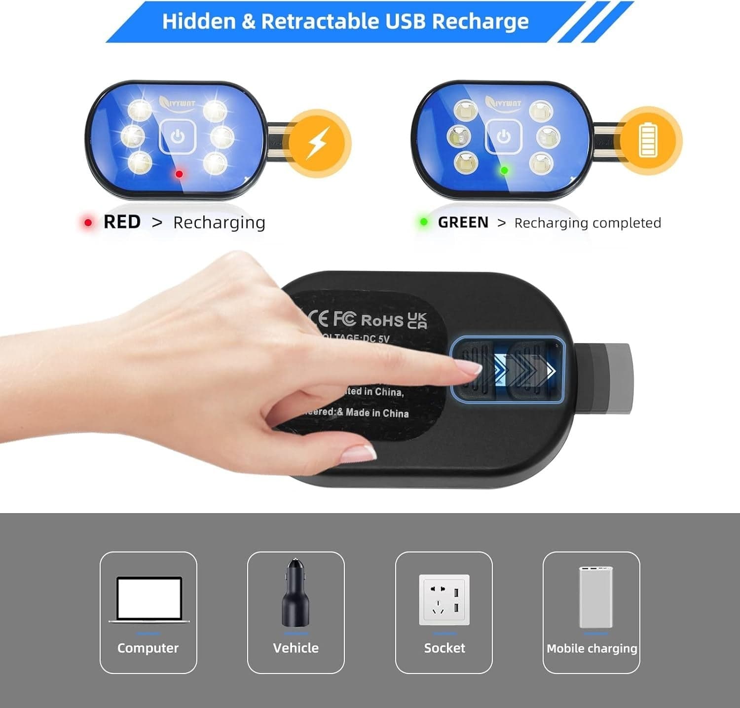Fascia lampada frontale ricaricabile tramite USB, 3 modalità di illuminazione in Accessori per fari CL Store - Battipaglia, commercioVirtuoso.it