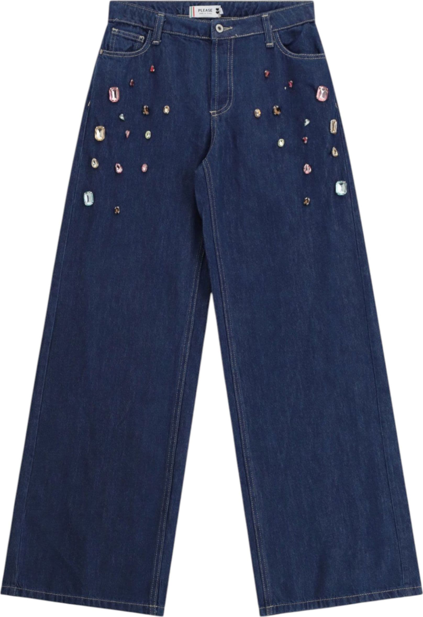 PLEASE Jeans a gamba ampia con gemme applicate Donna Please da donna in Jeans Drestige - Casamassima, commercioVirtuoso.it