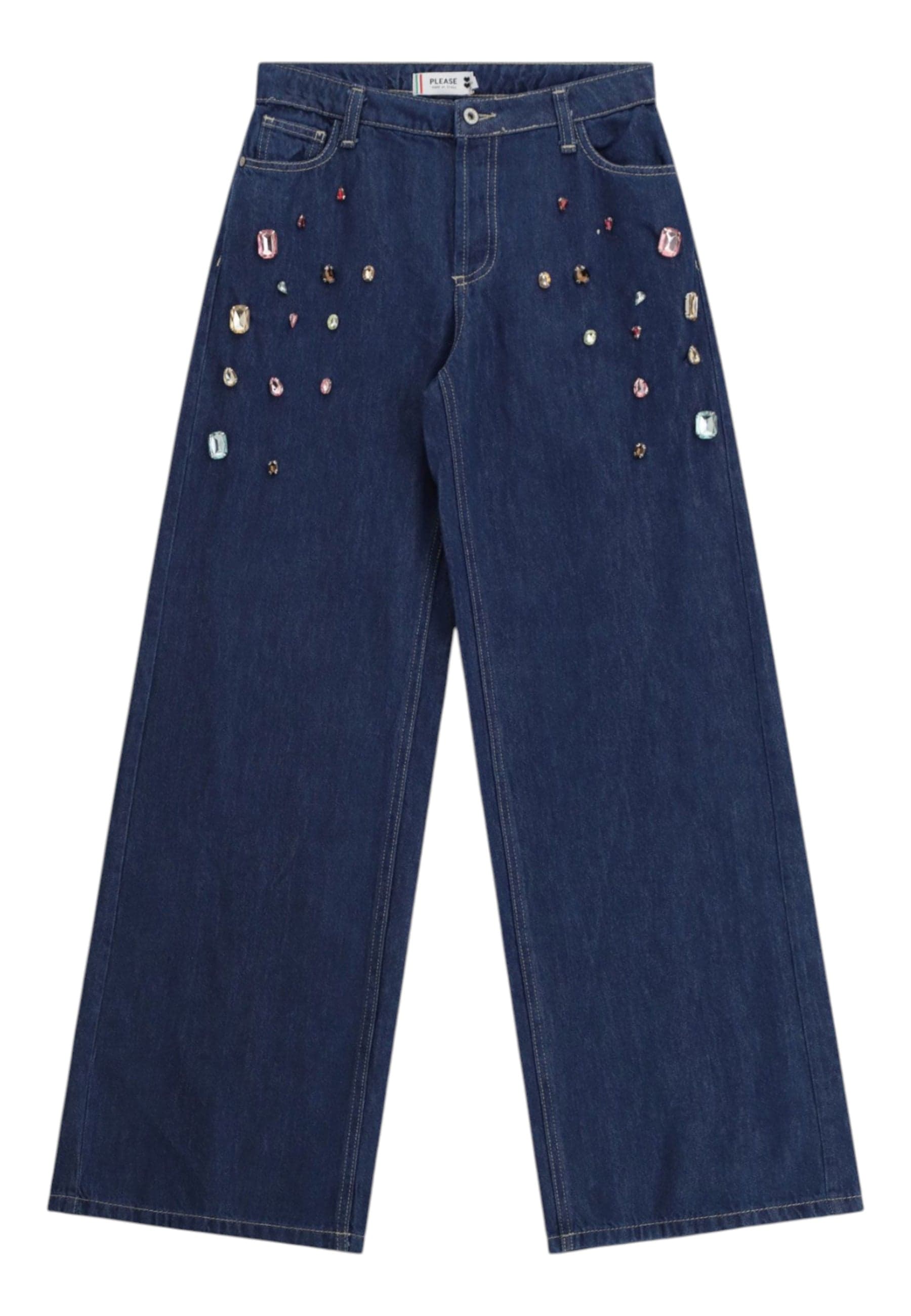 PLEASE Jeans a gamba ampia con gemme applicate Donna Please da donna in Jeans Drestige - Casamassima, commercioVirtuoso.it