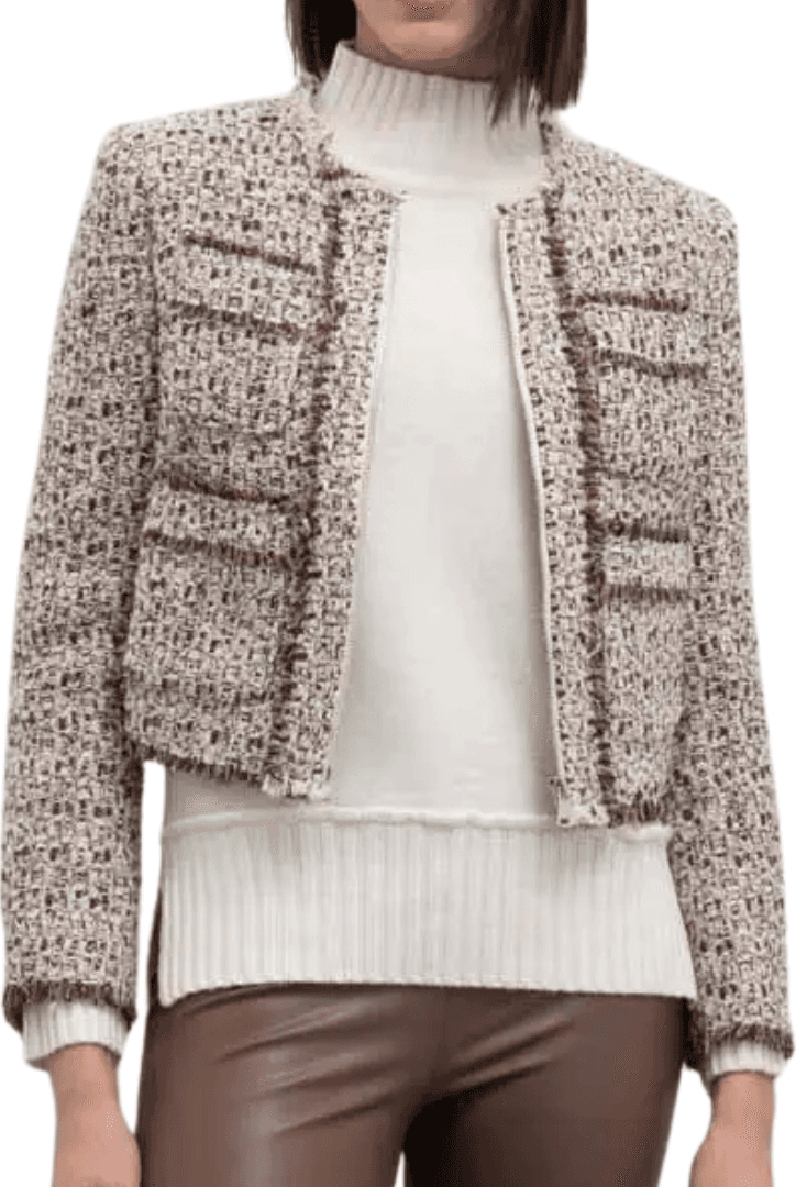 GOA GOA Goa Goa Giacca in tweed di lana con zip modello Persina colore naturale marrone con profili a contrasto da donna in Giacche Drestige - Casamassima, commercioVirtuoso.it