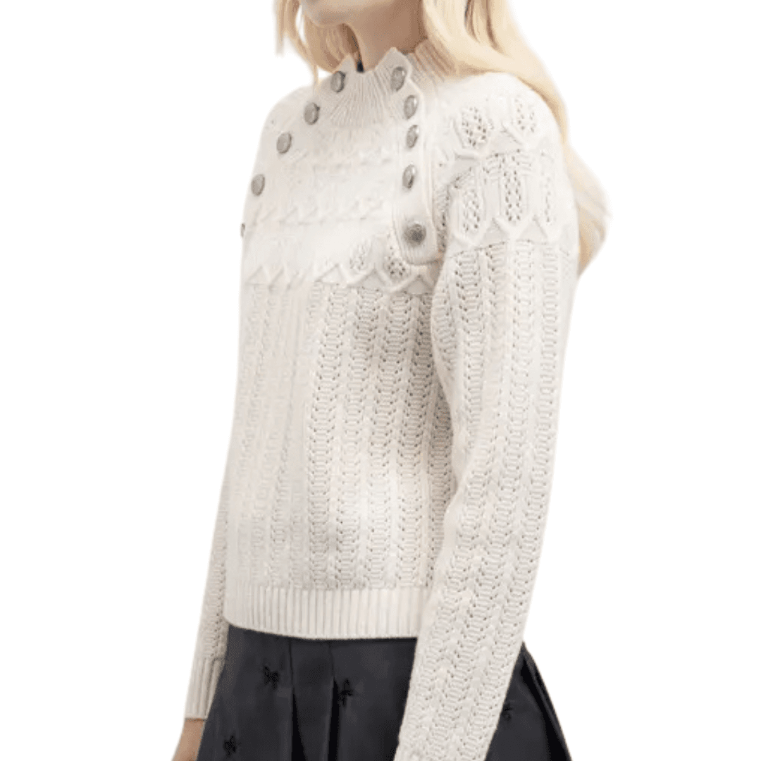 GOA GOA Goa Goa Maglione 100% lana con bottoni modello Surita con collo alto e lavorazione traforata da donna in Felpe senza cappuccio Drestige - Casamassima, commercioVirtuoso.it