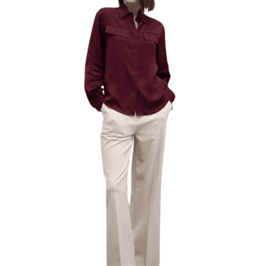 GOA GOA Goa Goa Camicia in raso di viscosa modello Semys colore bordeaux con bottoni nascosti da donna in Bluse e camicie Drestige - Casamassima, commercioVirtuoso.it