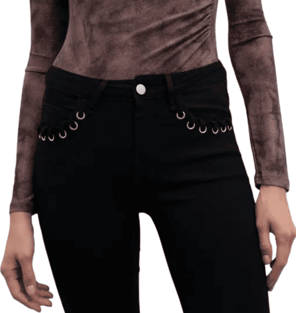 GOA GOA Goa Goa Jeans flare elasticizzato modello Roka colore nero con occhielli metallici da donna in Jeans Drestige - Casamassima, commercioVirtuoso.it
