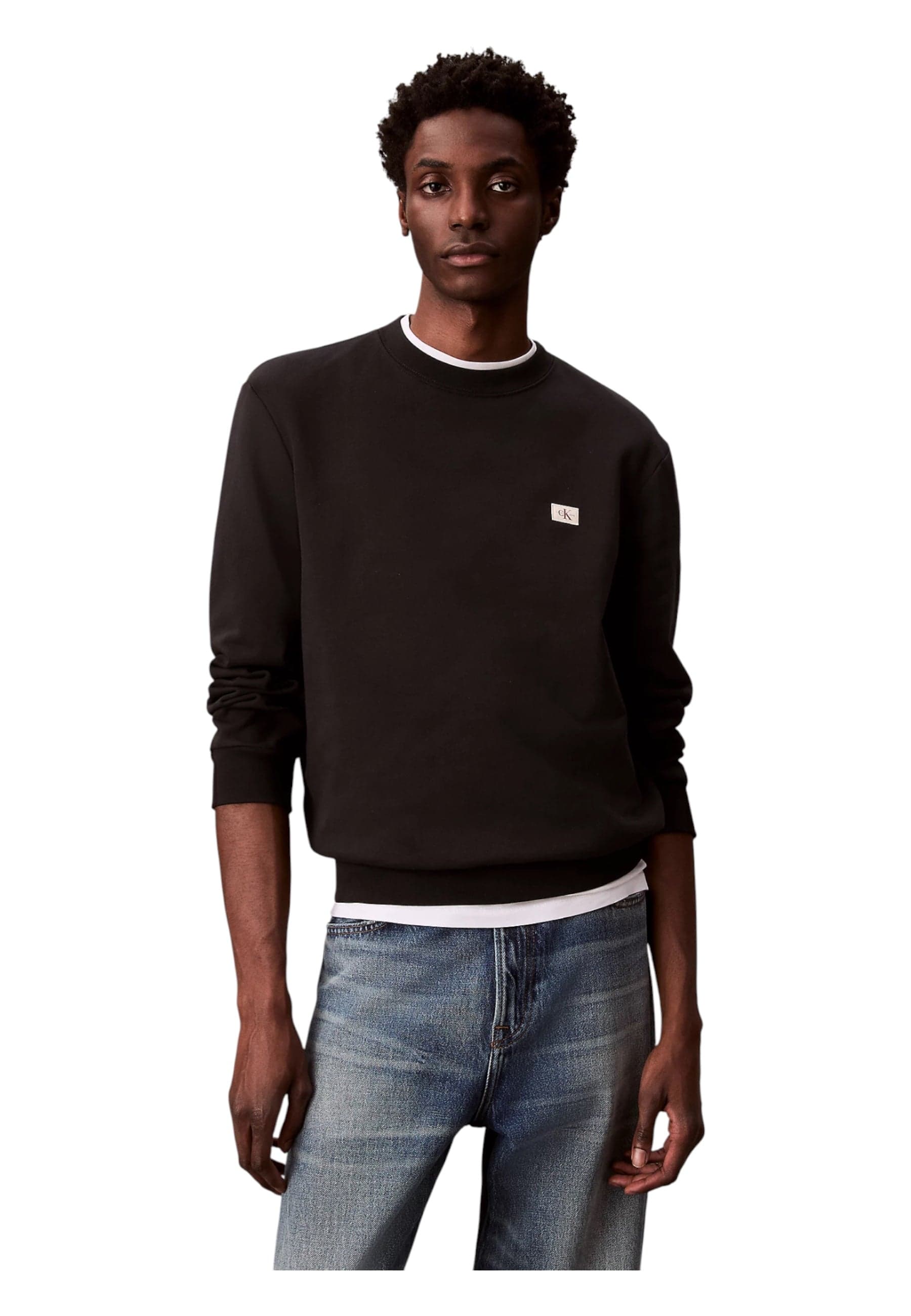 CALVIN KLEIN JEANS Felpa In Spugna Di Cotone Con Badge Uomo Calvin Klein Jeans da uomo in Felpe con cappuccio Drestige - Casamassima, commercioVirtuoso.it