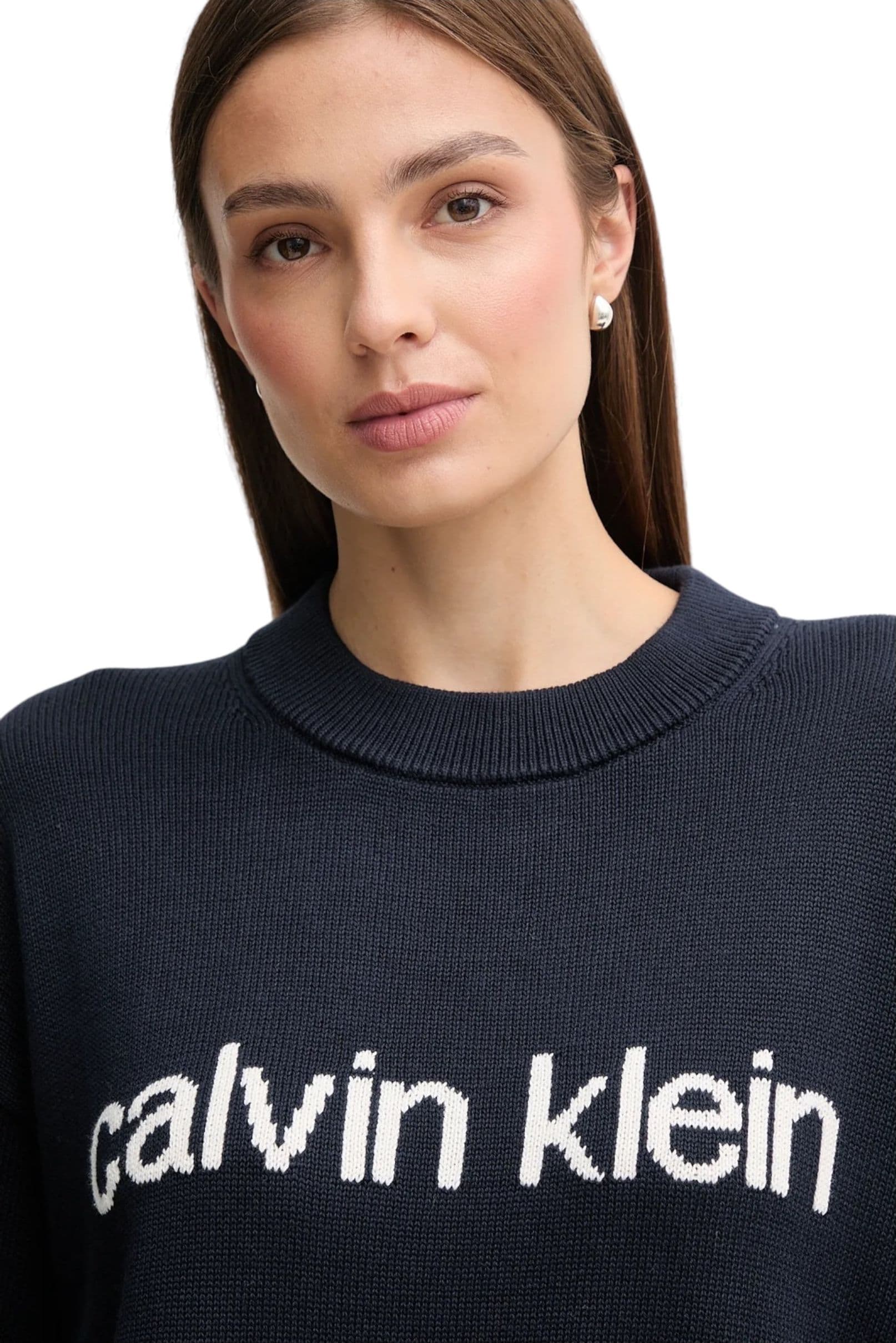 CALVIN KLEIN JEANS Maglione Con Logo In Cotone Donna Calvin Klein Jeans da donna in Maglioni Drestige - Casamassima, commercioVirtuoso.it