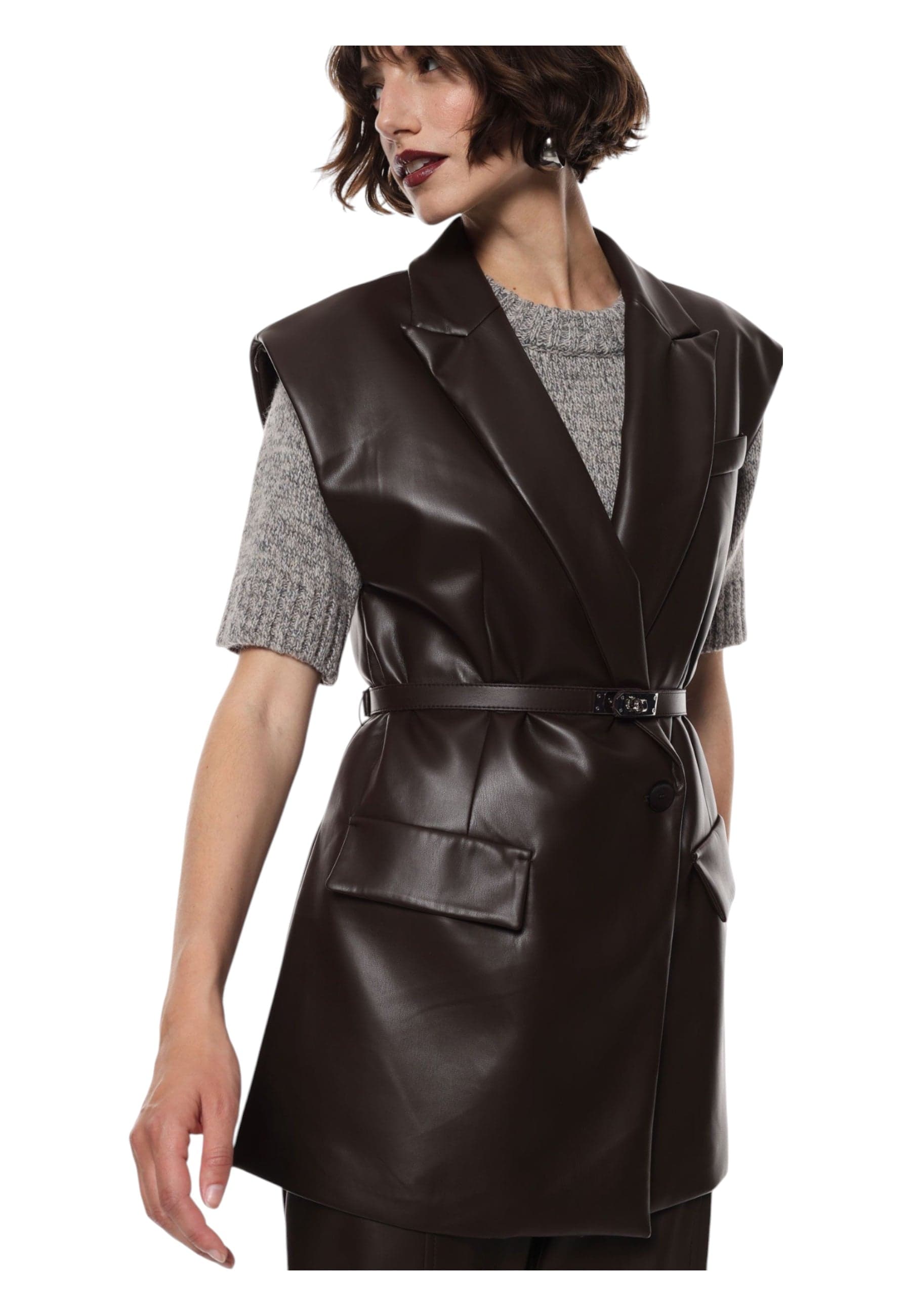 IMPERIAL Gilet in similpelle con cintura e tasche laterali Donna Imperial da donna in Gilet Drestige - Casamassima, commercioVirtuoso.it